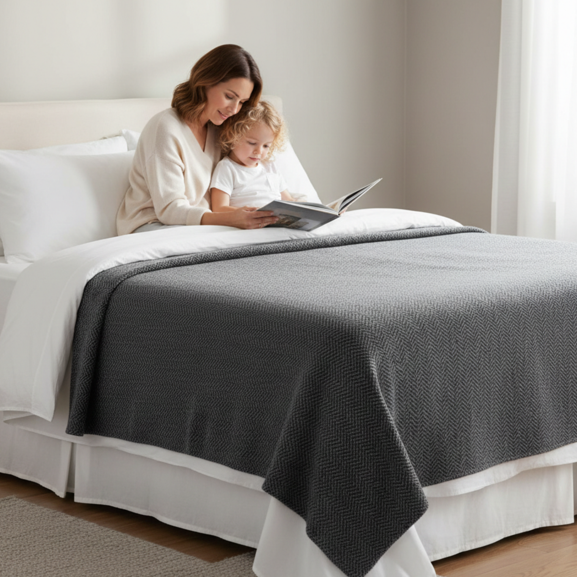 Cotton Herringbone Blanket: Dark Grey