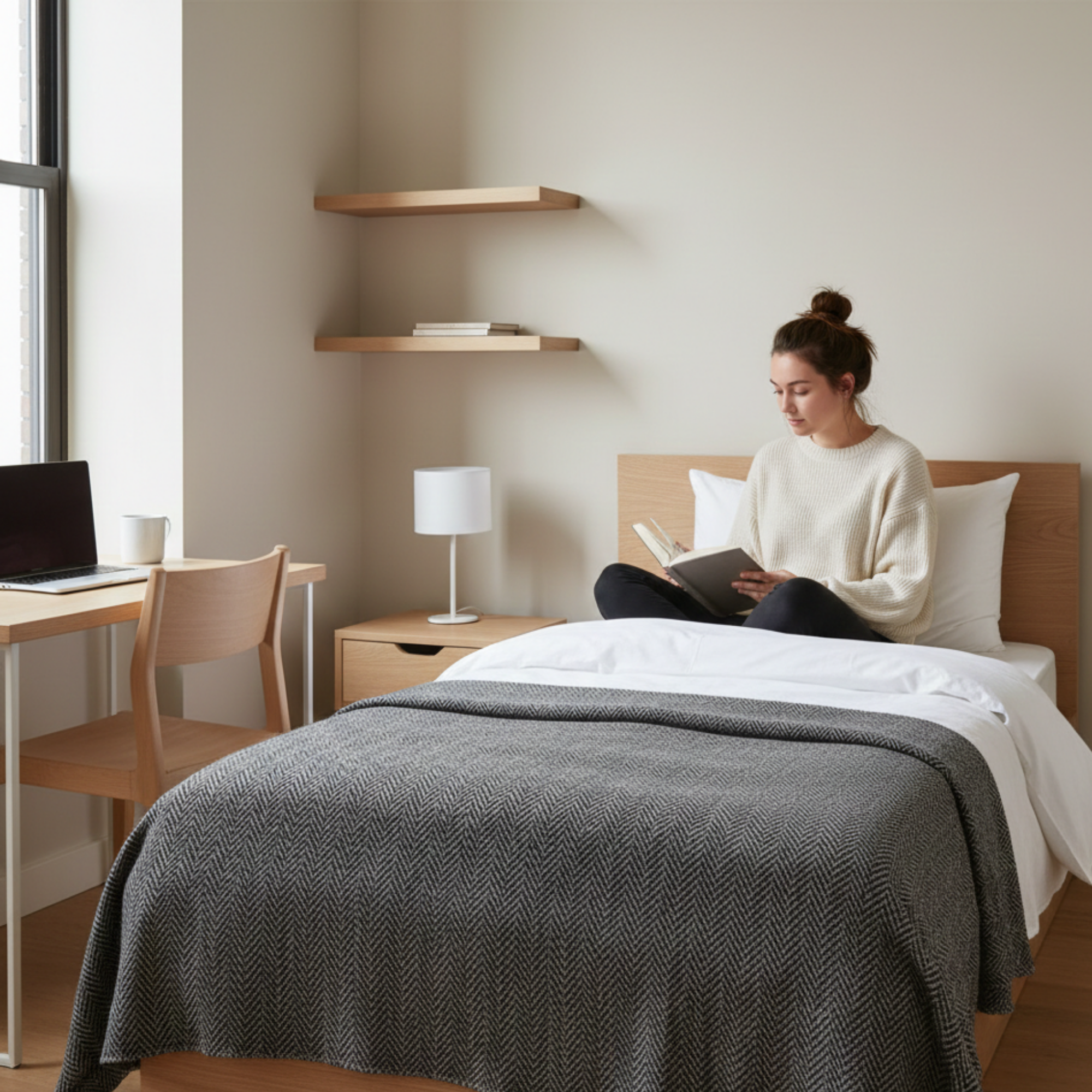 Cotton Herringbone Blanket: Dark Grey