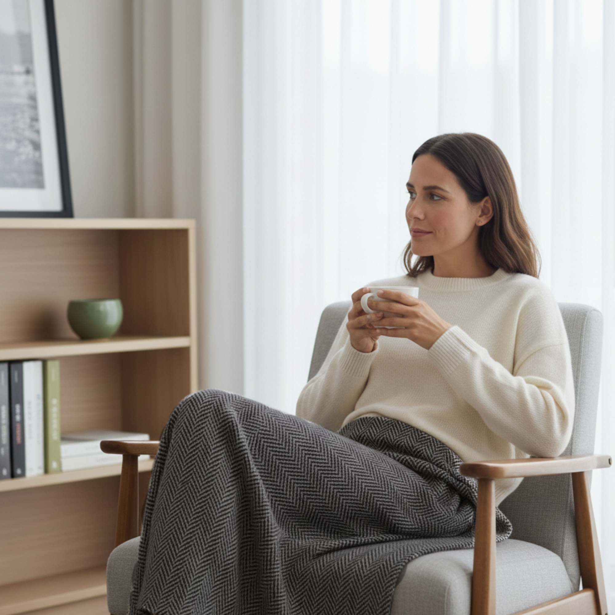 Cotton Herringbone Blanket: Dark Grey