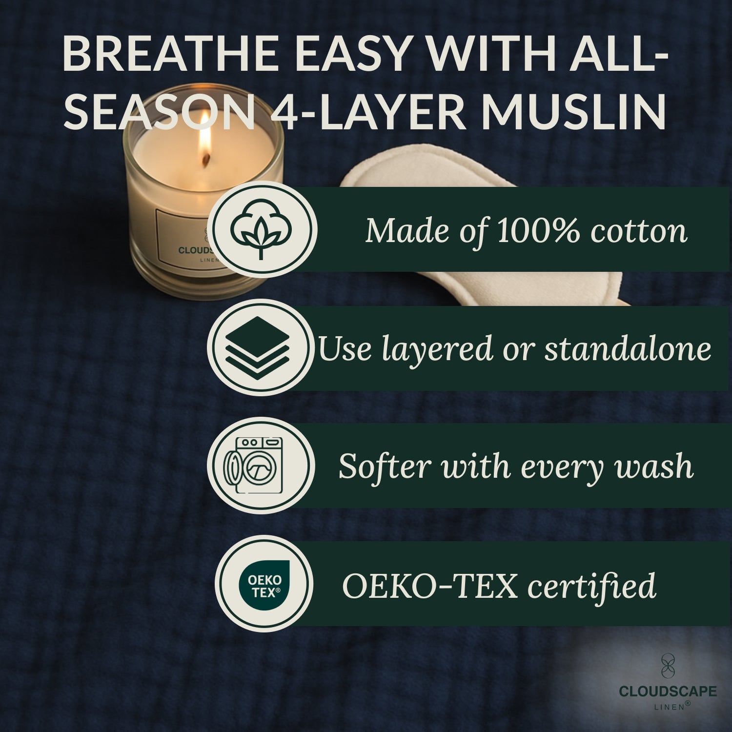 4 Layer Cotton Muslin Blanket: Ensign Blue