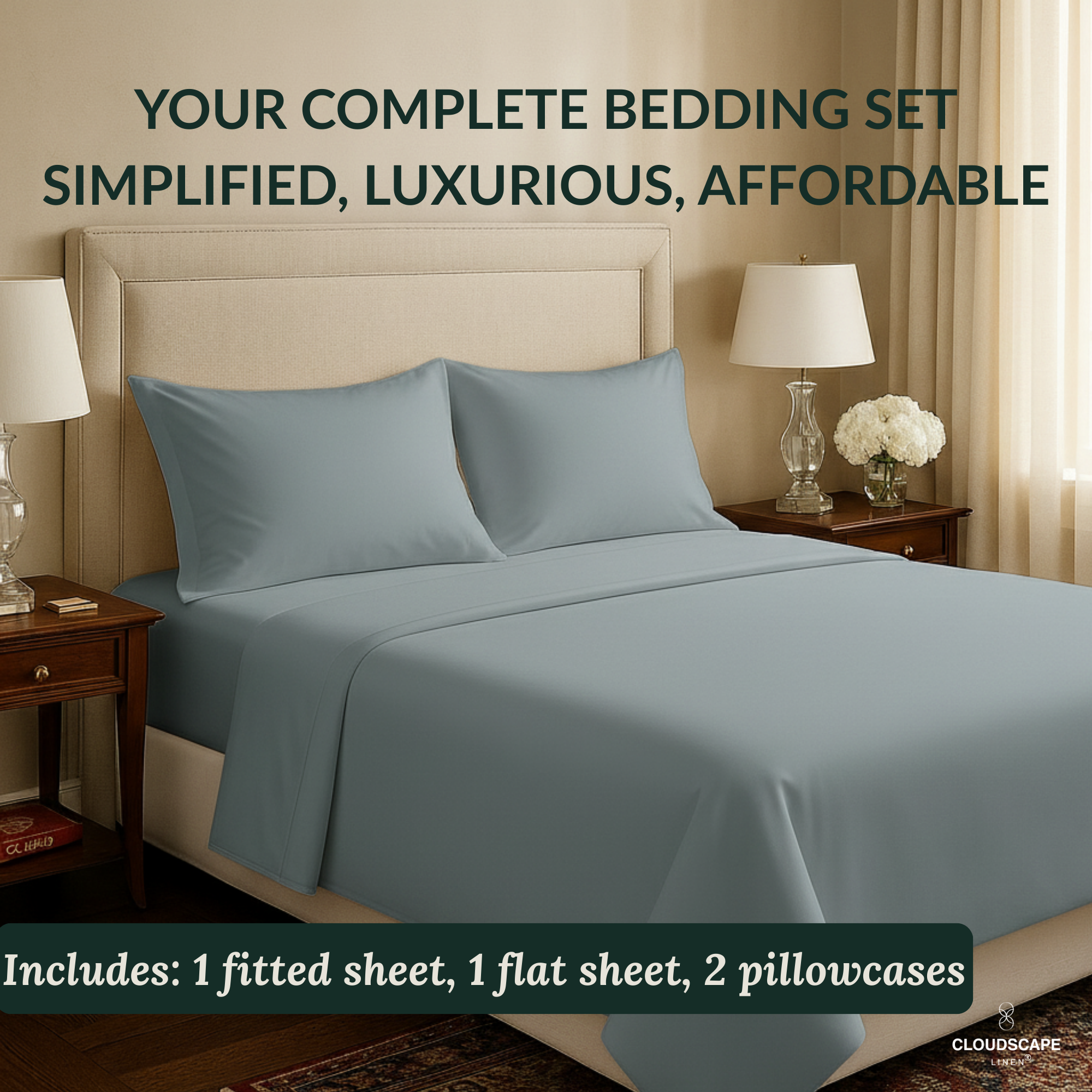 400 Thread Count Egyptian Cotton : French Blue Bedsheet Set