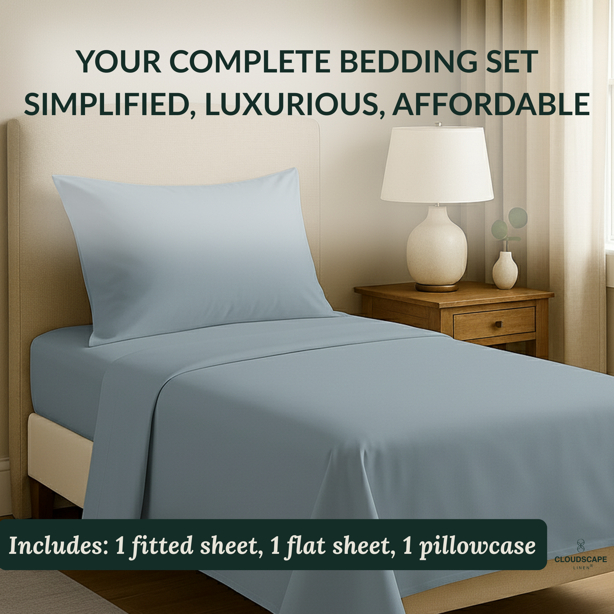 400 Thread Count Egyptian Cotton : French Blue Bedsheet Set