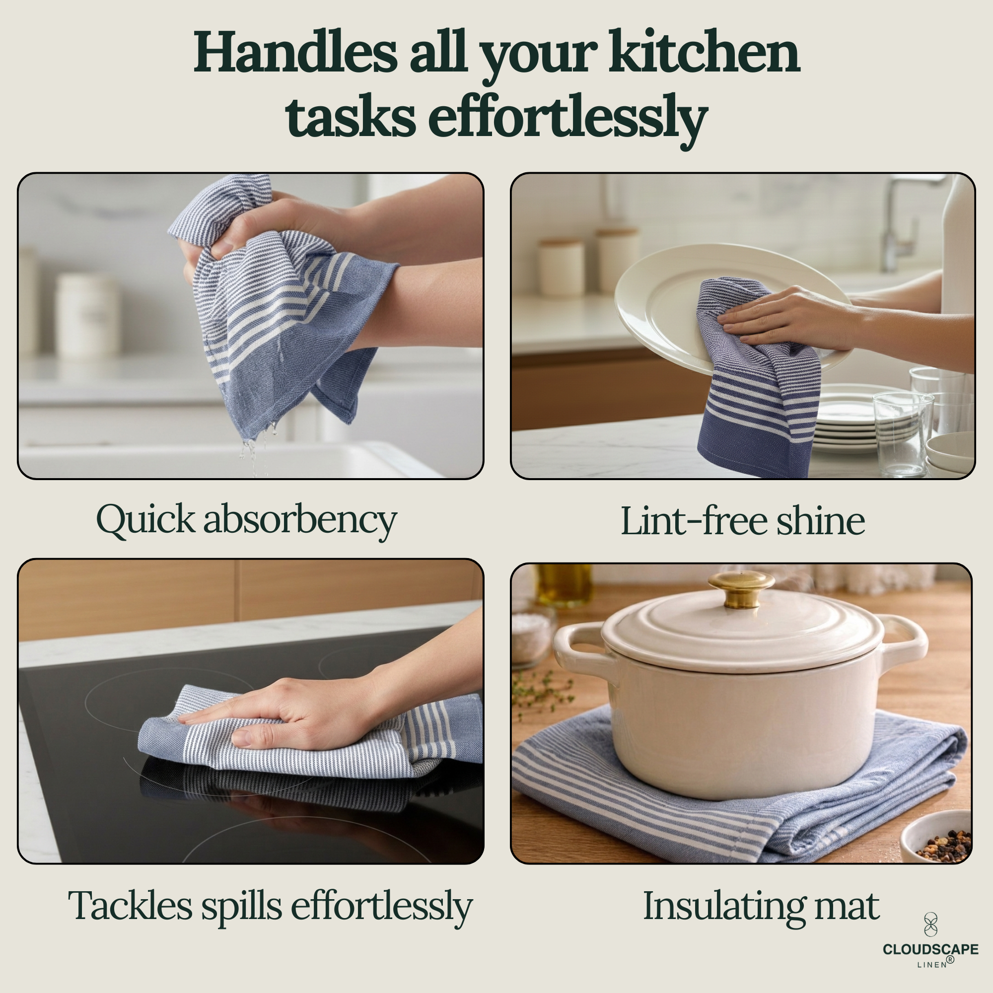 12-Piece Oversized Kitchen Towels: Indigo