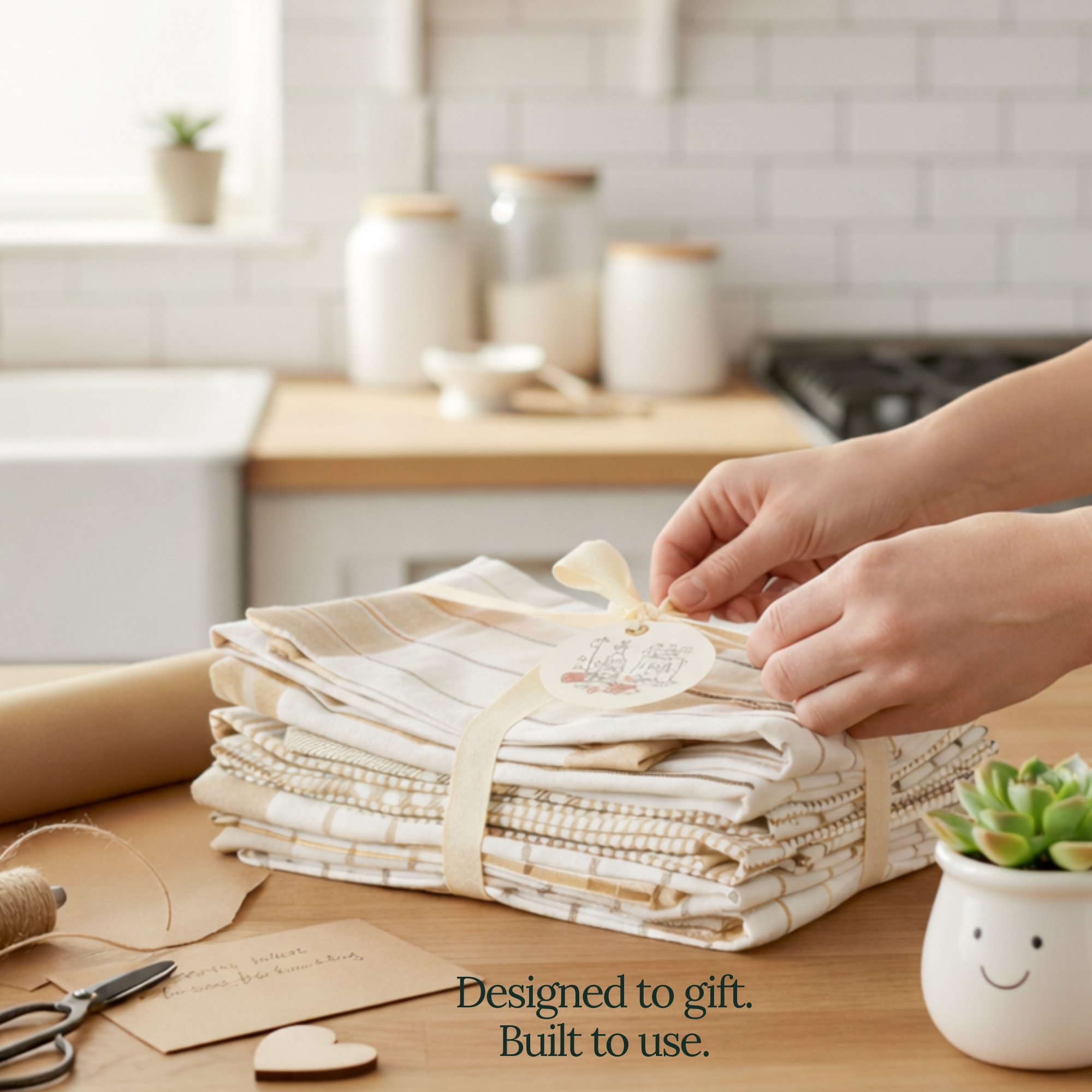 12-Piece Oversized Kitchen Towels: Beige