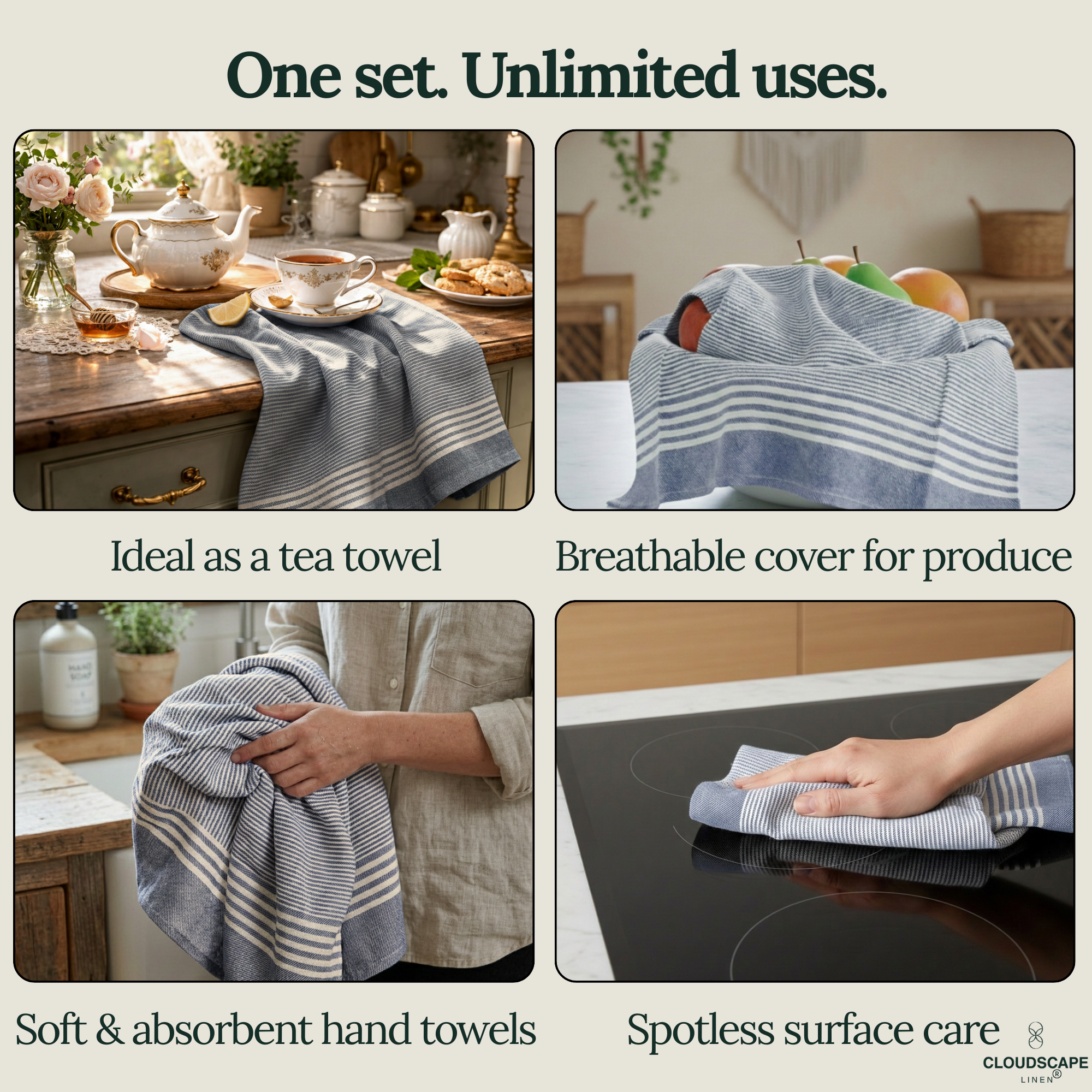 12-Piece Oversized Kitchen Towels: Indigo