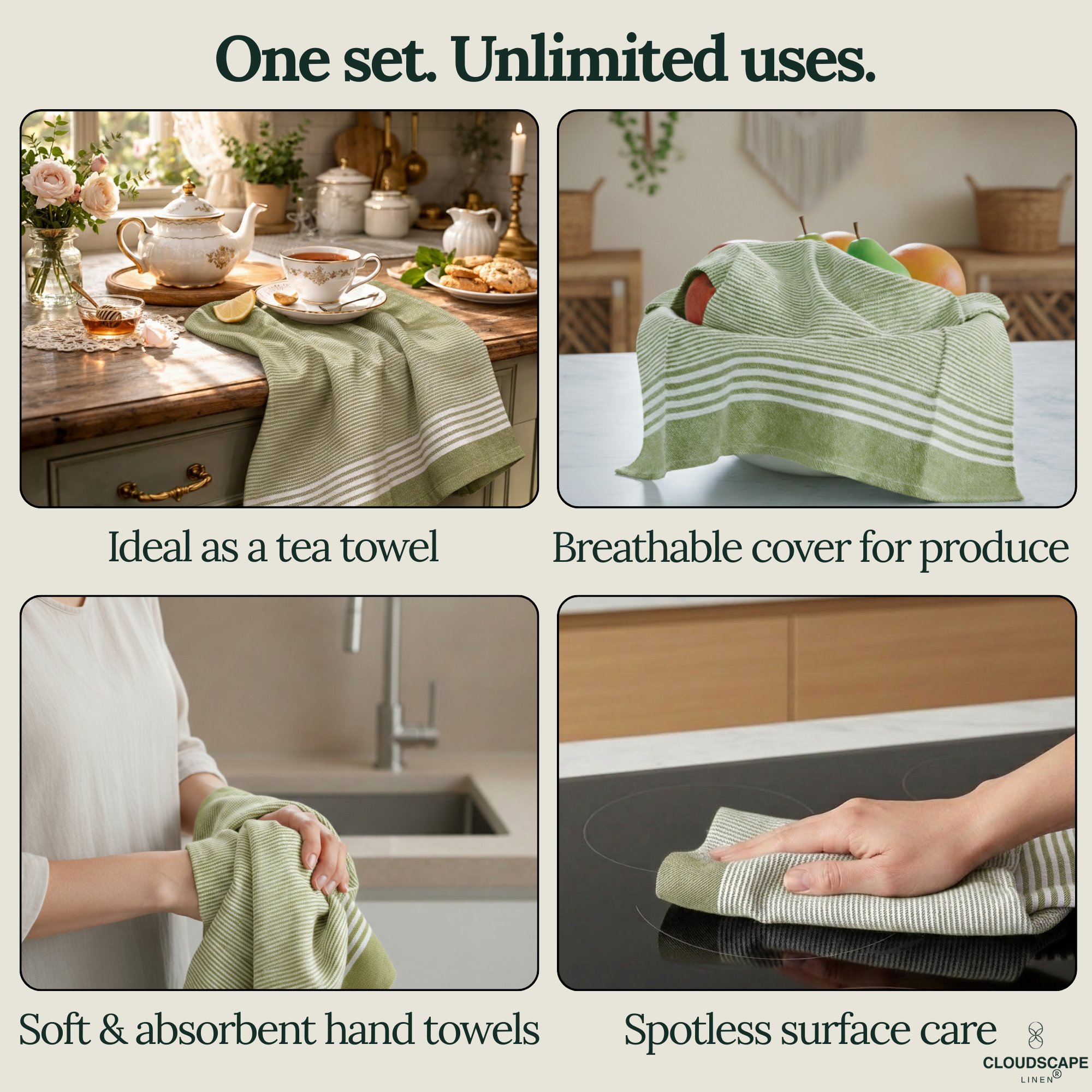 12-Piece Oversized Kitchen Towels: Olive
