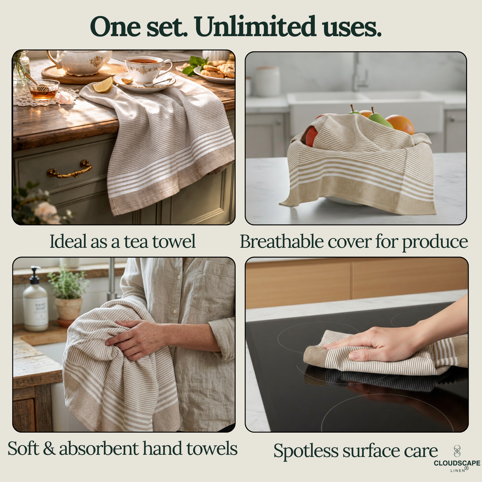 12-Piece Oversized Kitchen Towels: Beige