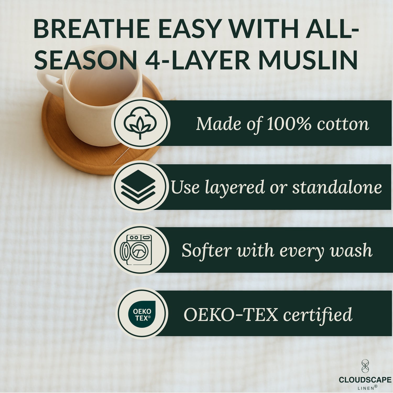 4 Layer Cotton Muslin Blanket: White