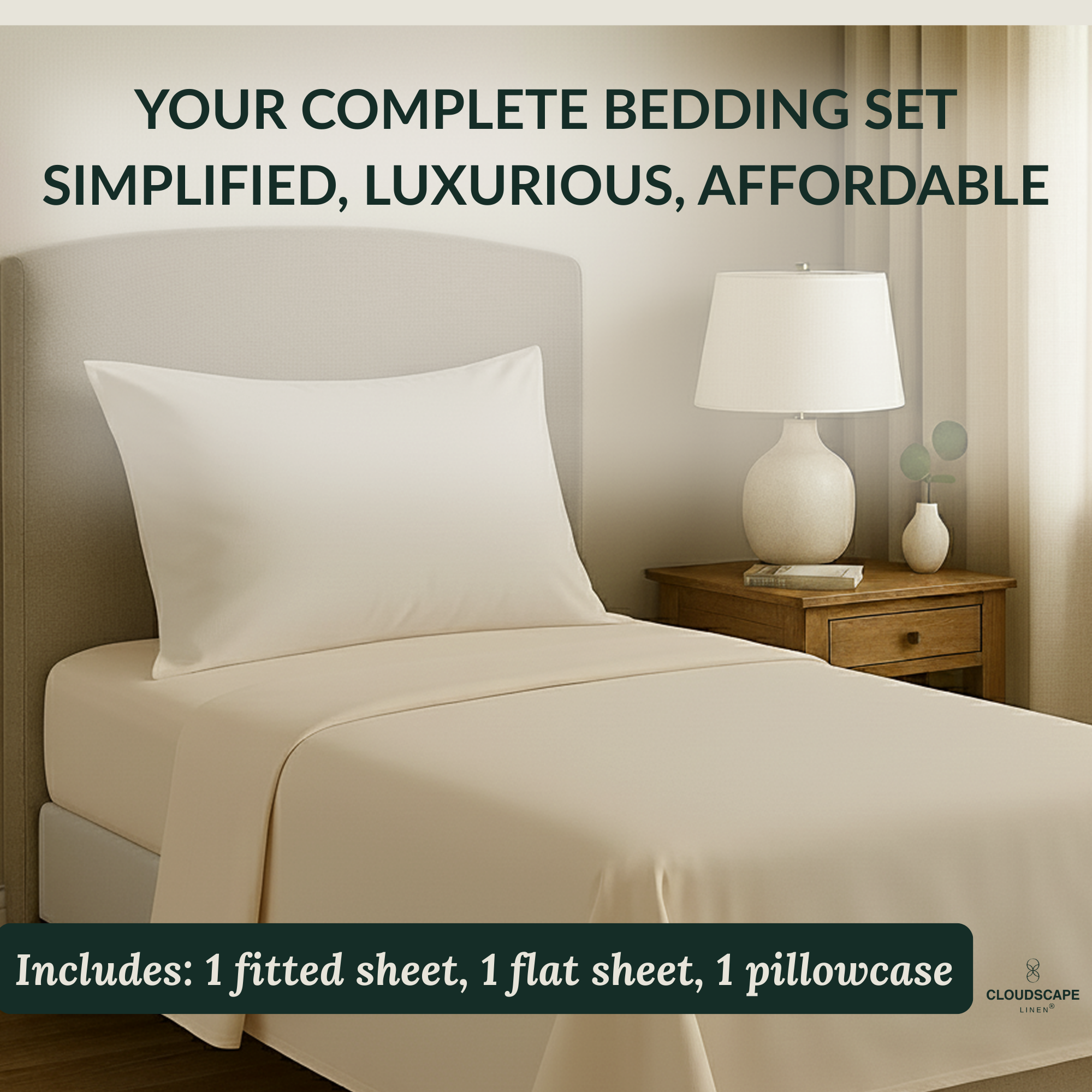 400 Thread Count Egyptian Cotton : Ivory Bedsheet Set