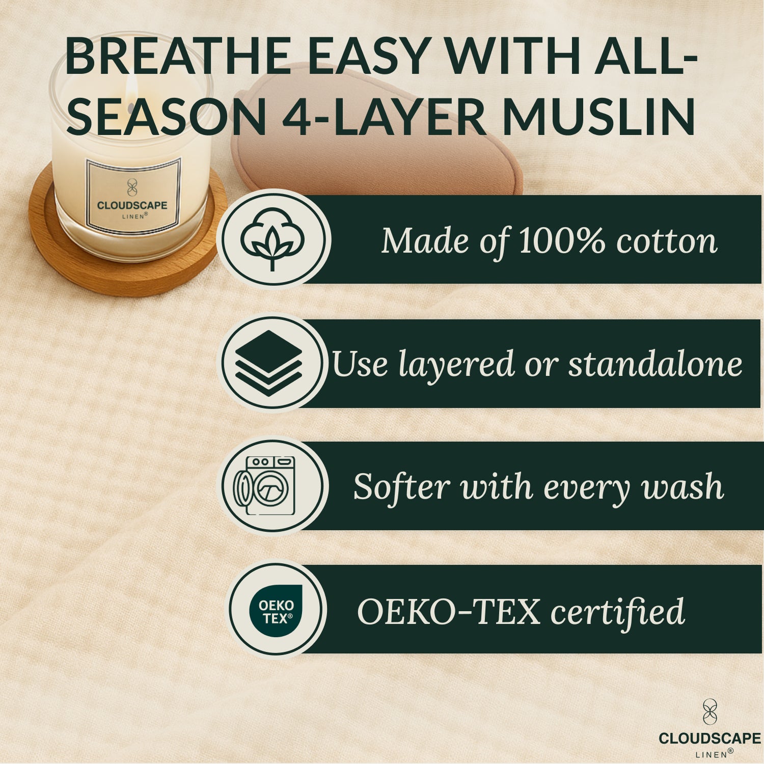 4 Layer Cotton Muslin Blanket: Ivory