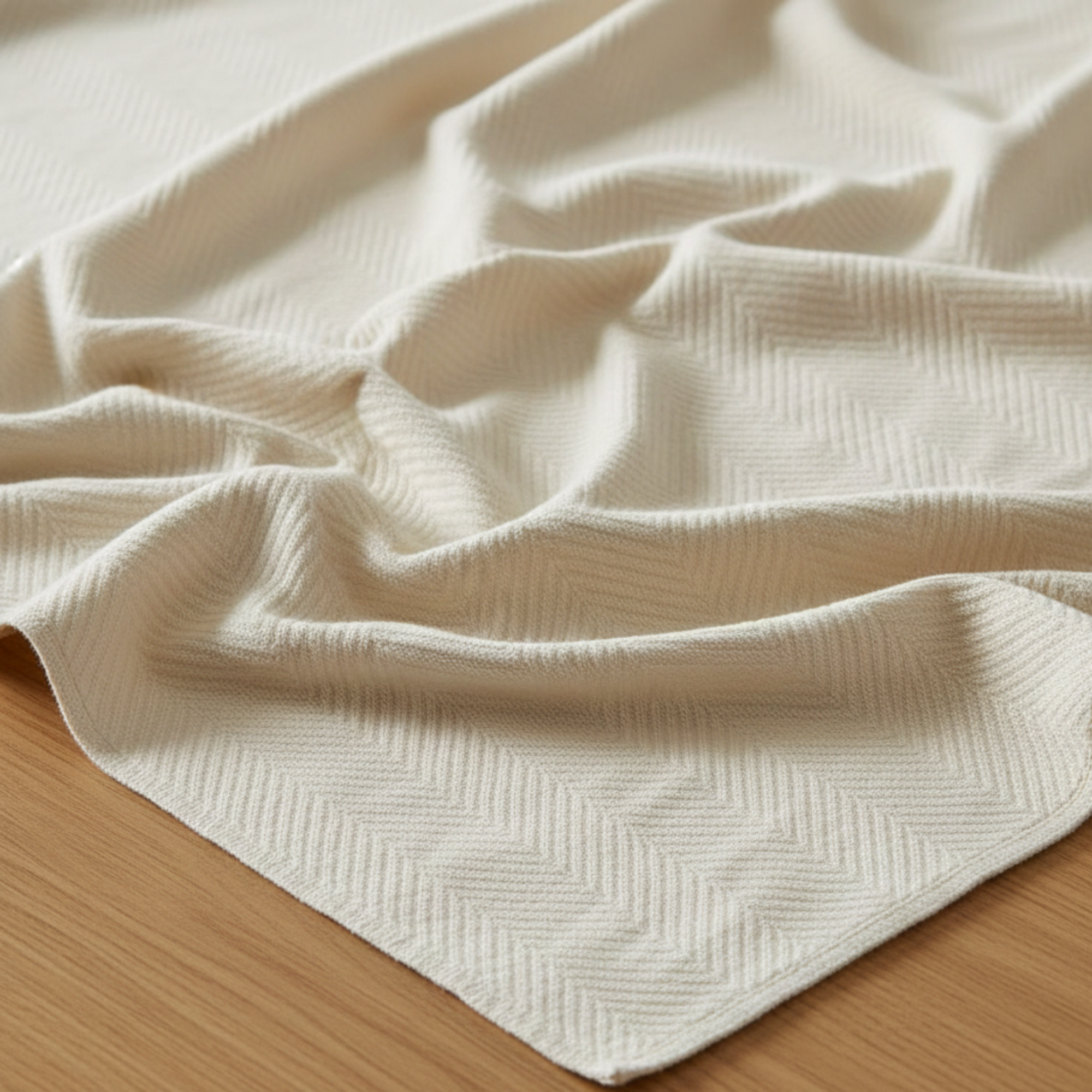 Cotton Herringbone Blanket: Ivory
