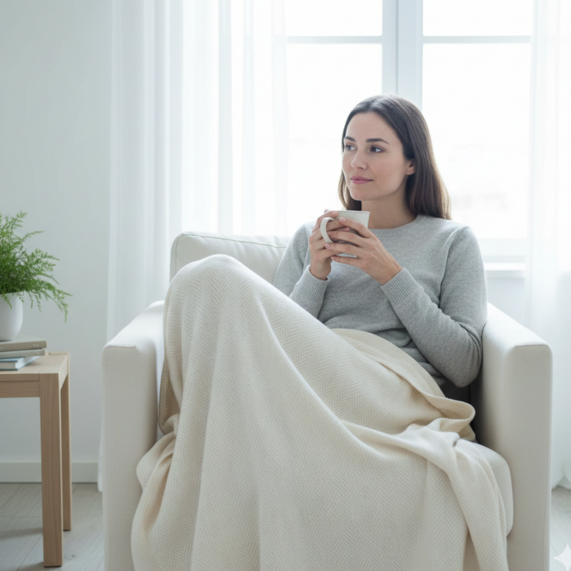 Cotton Herringbone Blanket: Ivory