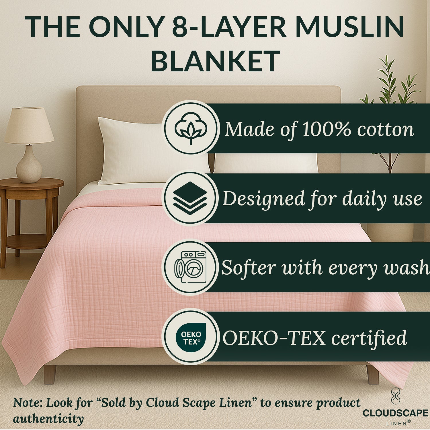 8 Layer Cotton Muslin Blanket - Sea Shell Pink