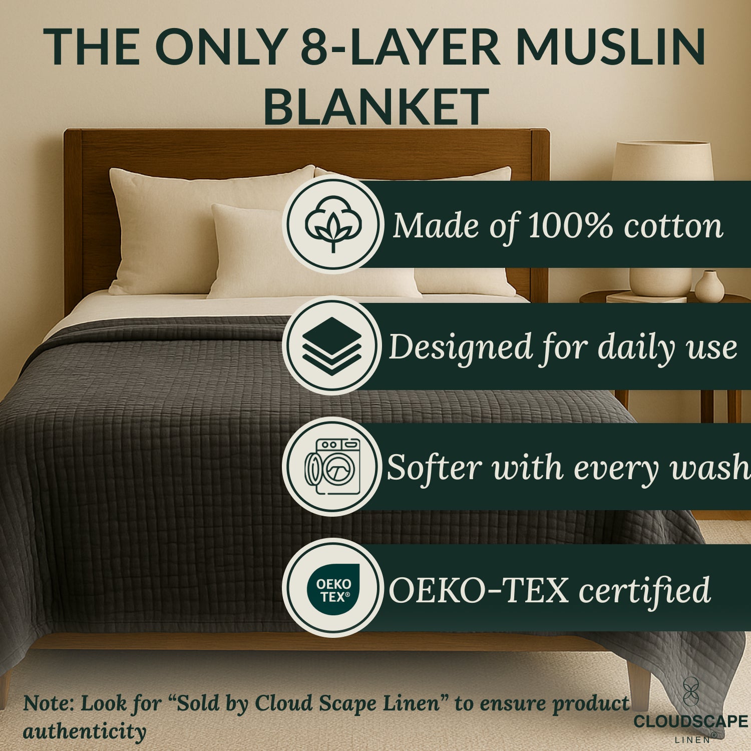 8 Layer Cotton Muslin Blanket - Dark Grey