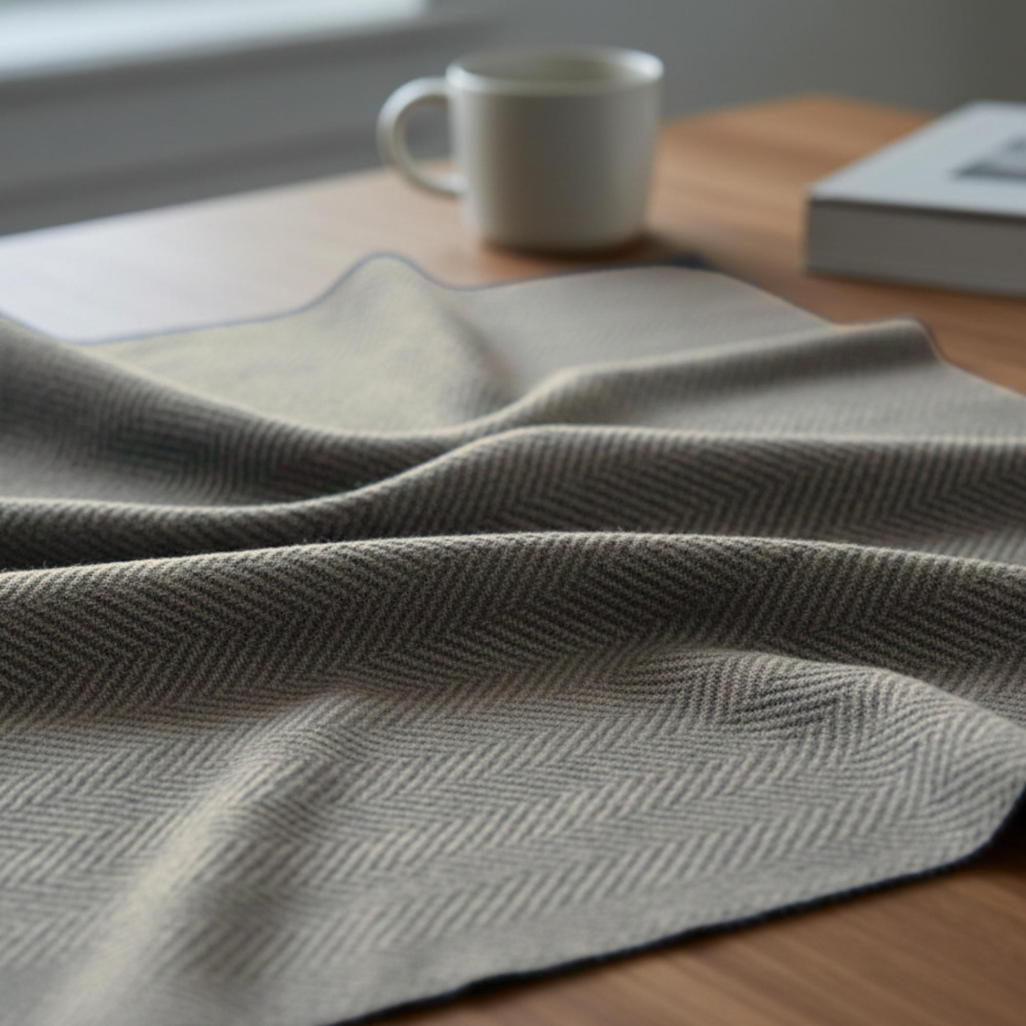 Cotton Herringbone Blanket: Light Grey