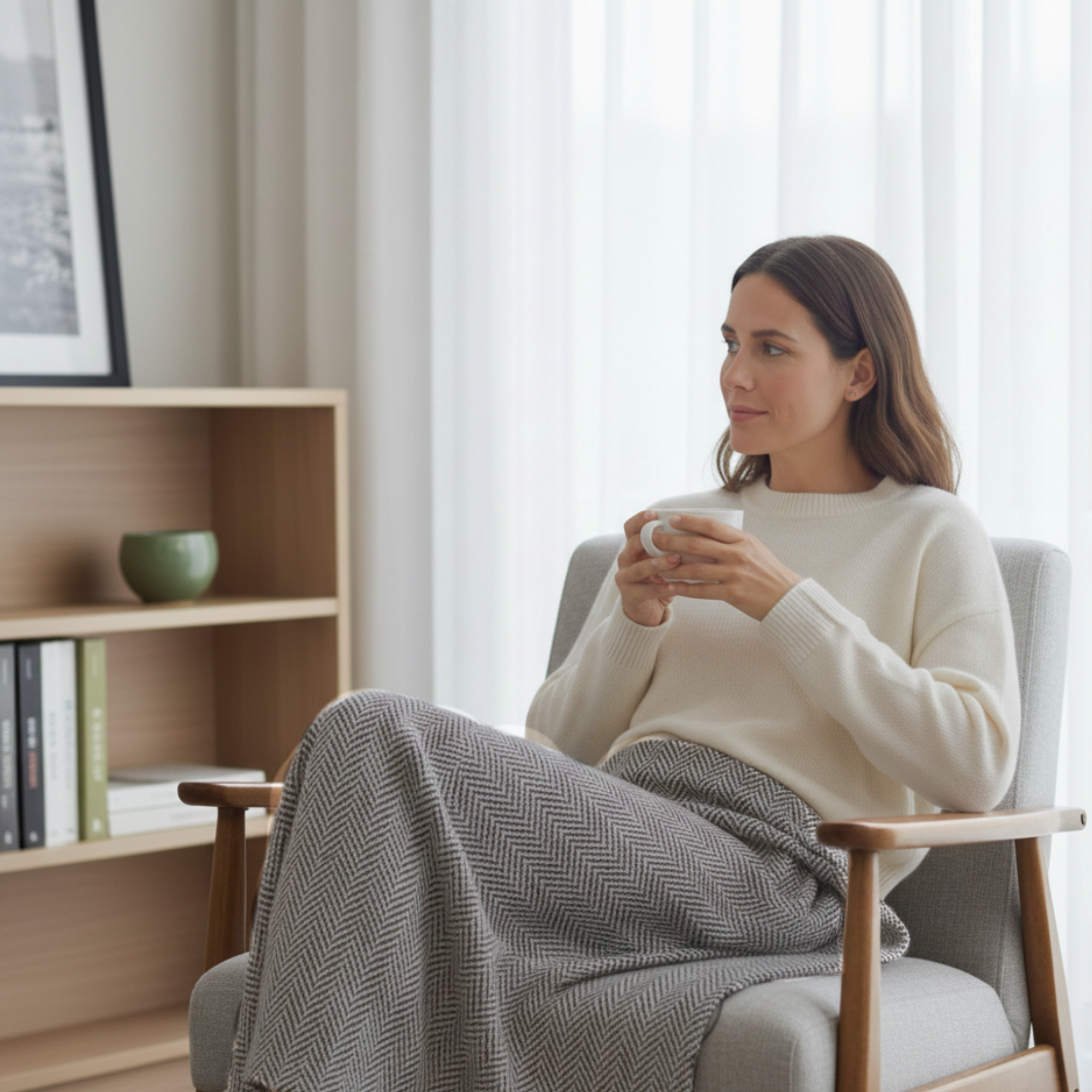 Cotton Herringbone Blanket: Light Grey