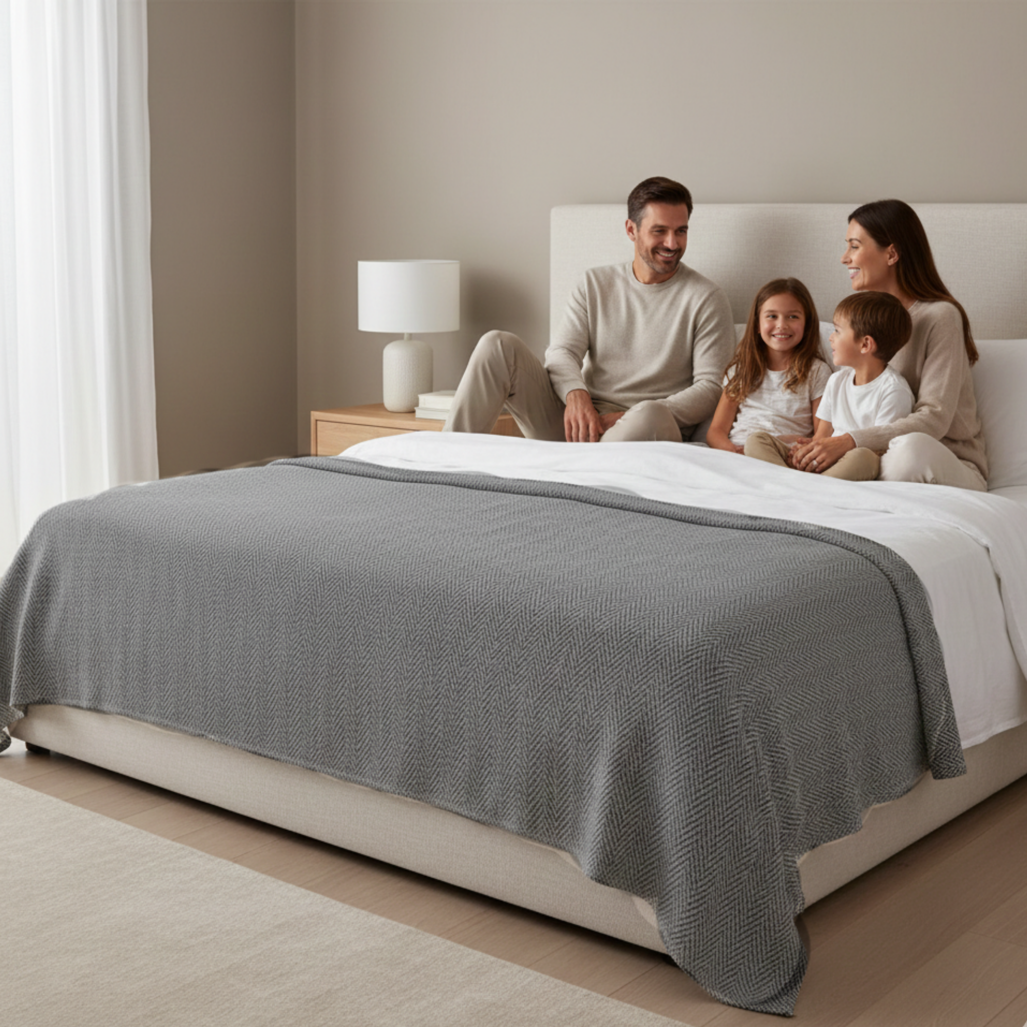 Cotton Herringbone Blanket: Light Grey