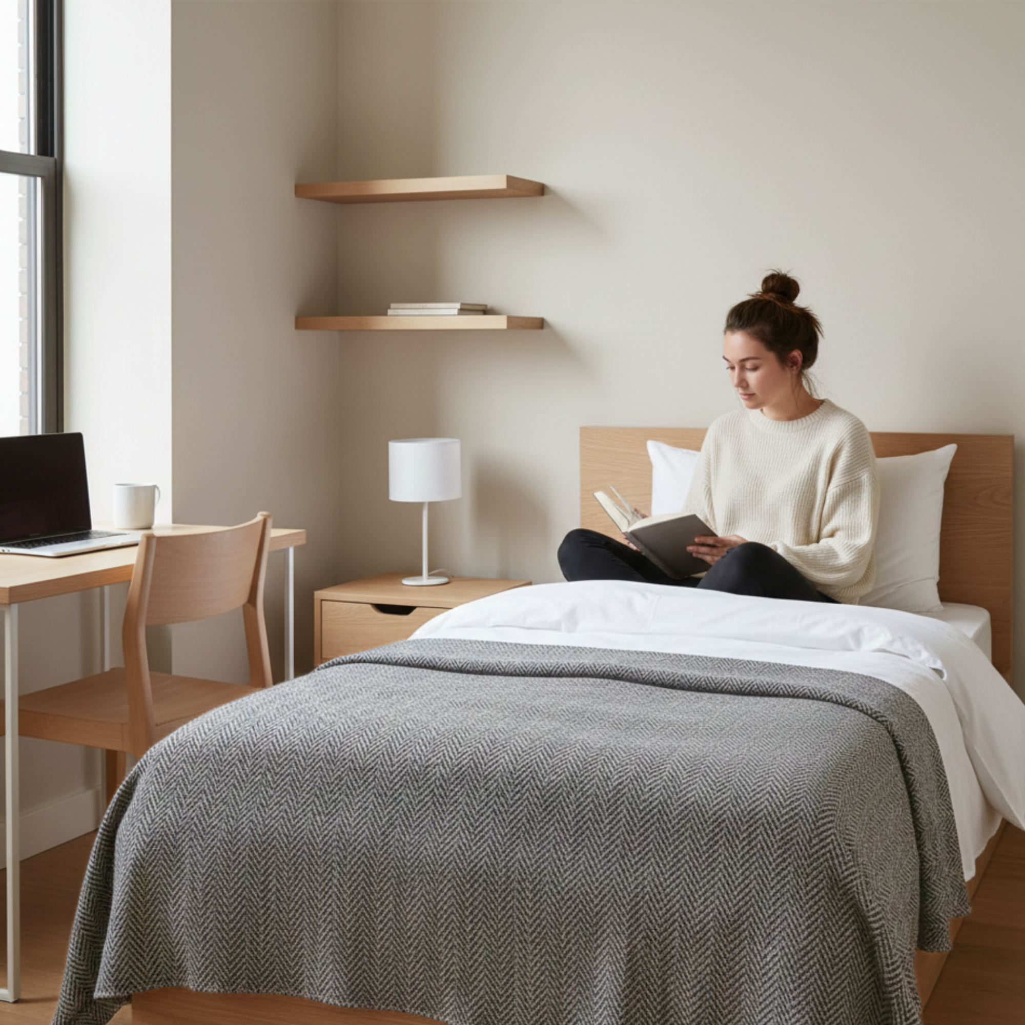 Cotton Herringbone Blanket: Light Grey