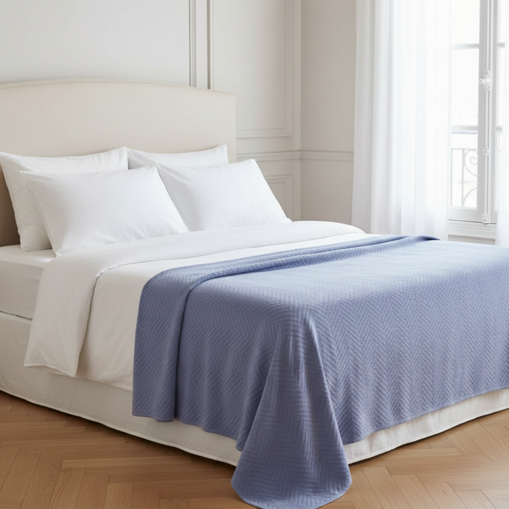 Cotton Herringbone Blanket: Lavender Blue