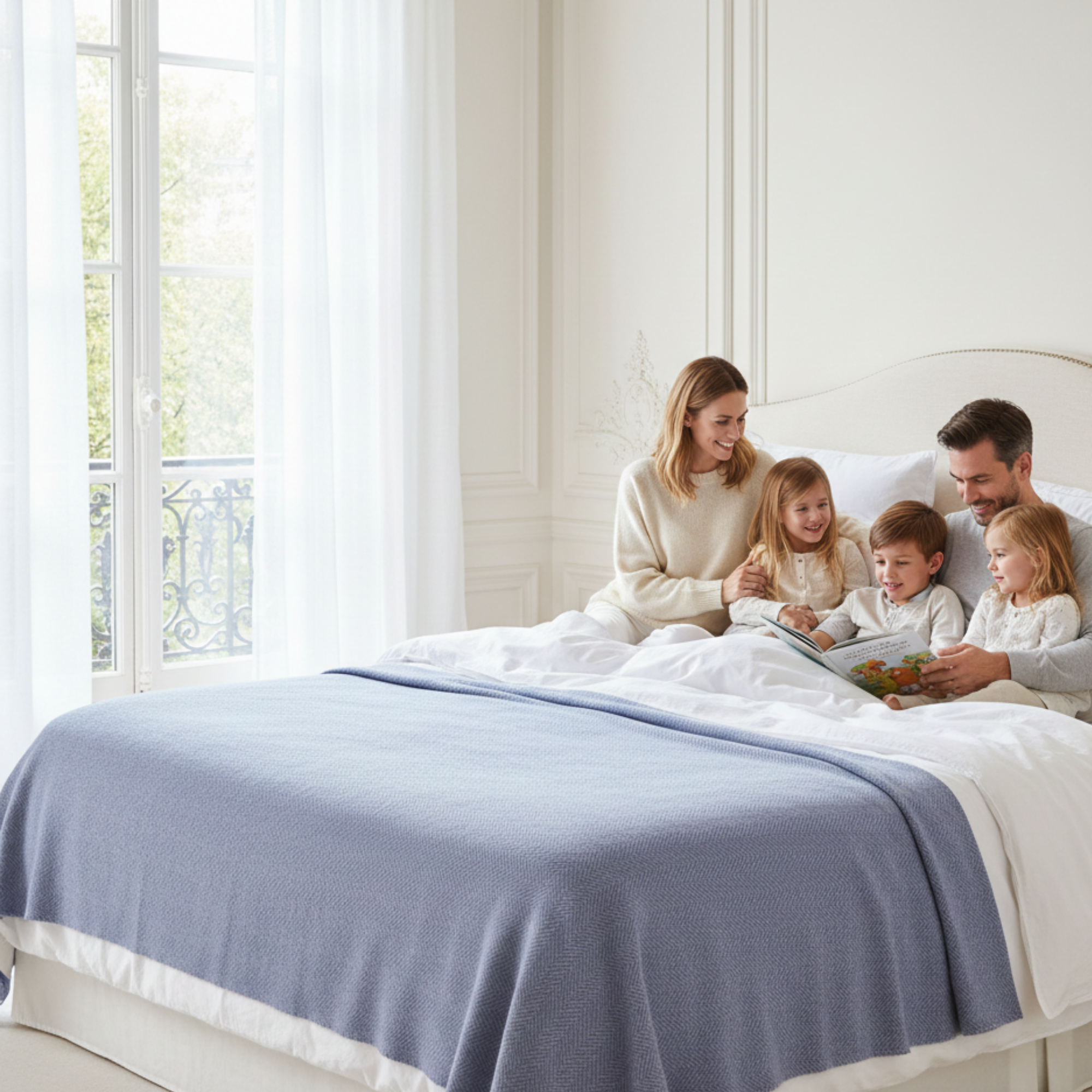 Cotton Herringbone Blanket: Lavender Blue