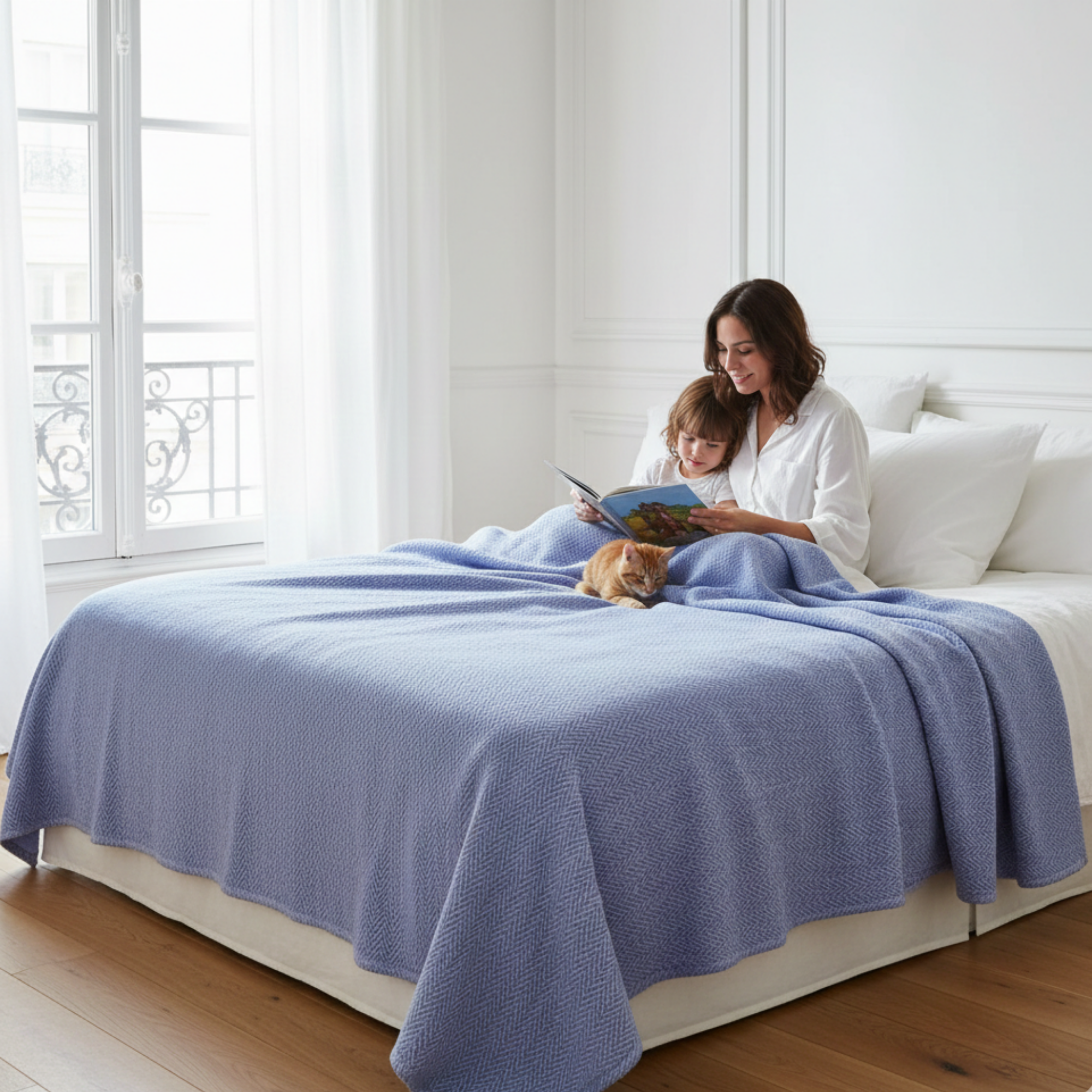 Cotton Herringbone Blanket: Lavender Blue