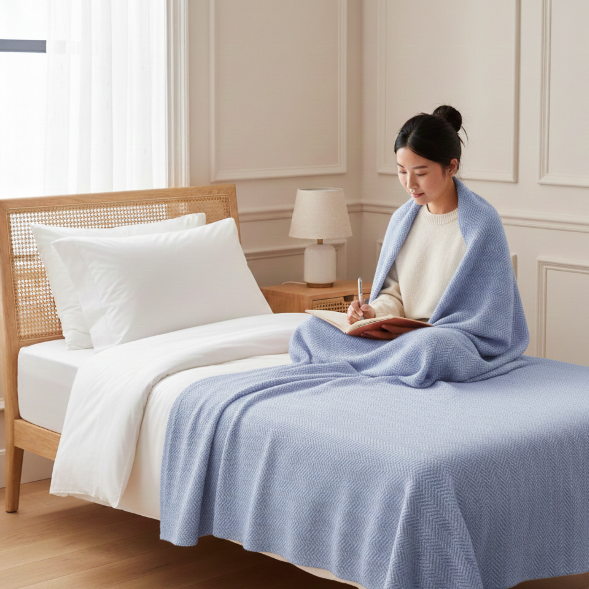 Cotton Herringbone Blanket: Lavender Blue