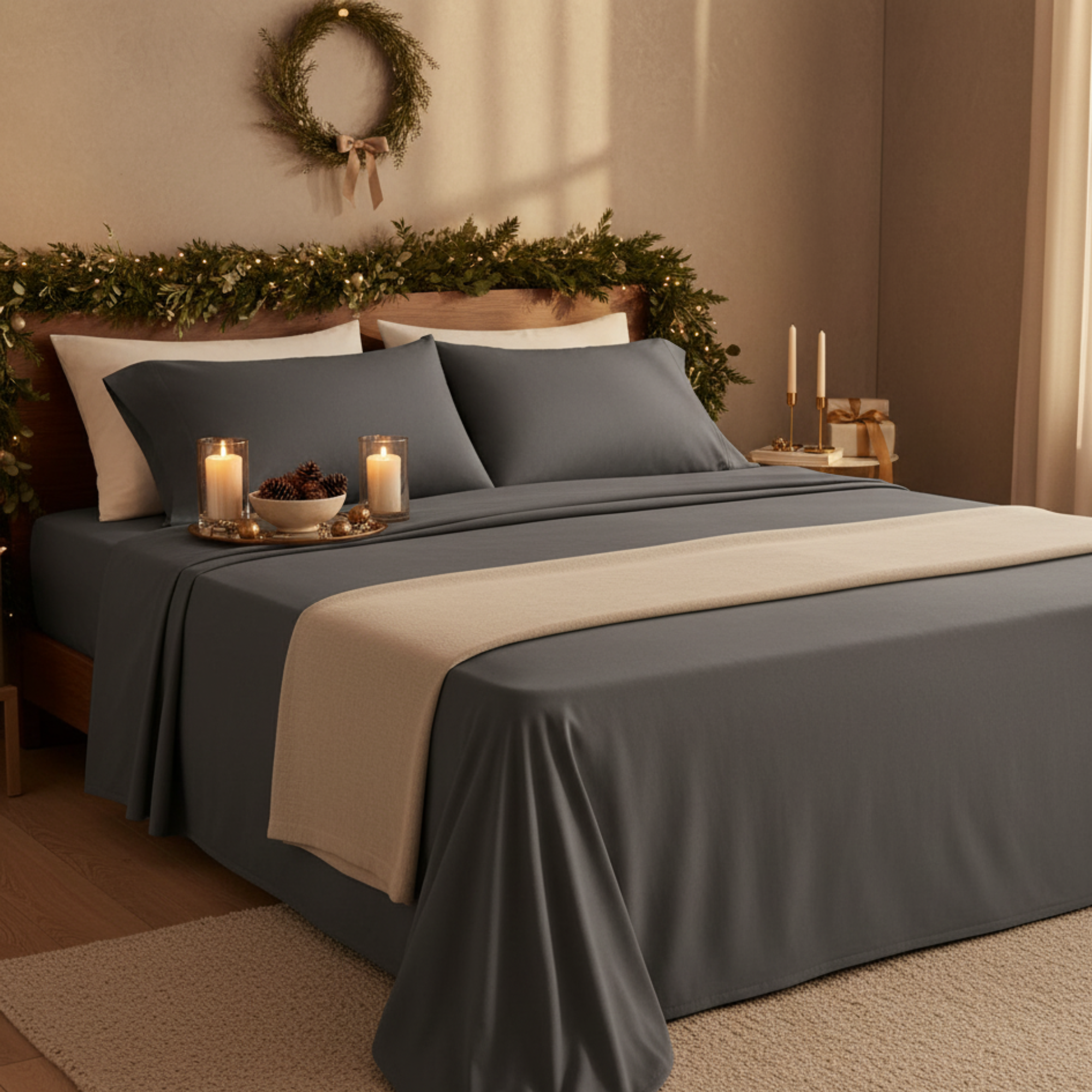 1000 Thread Count Egyptian Cotton : Charcoal Grey Bedsheet Set