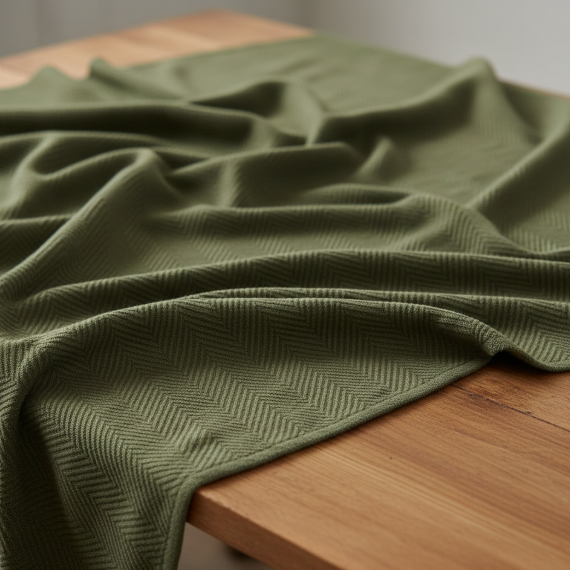 Cotton Herringbone Blanket: Olive Green
