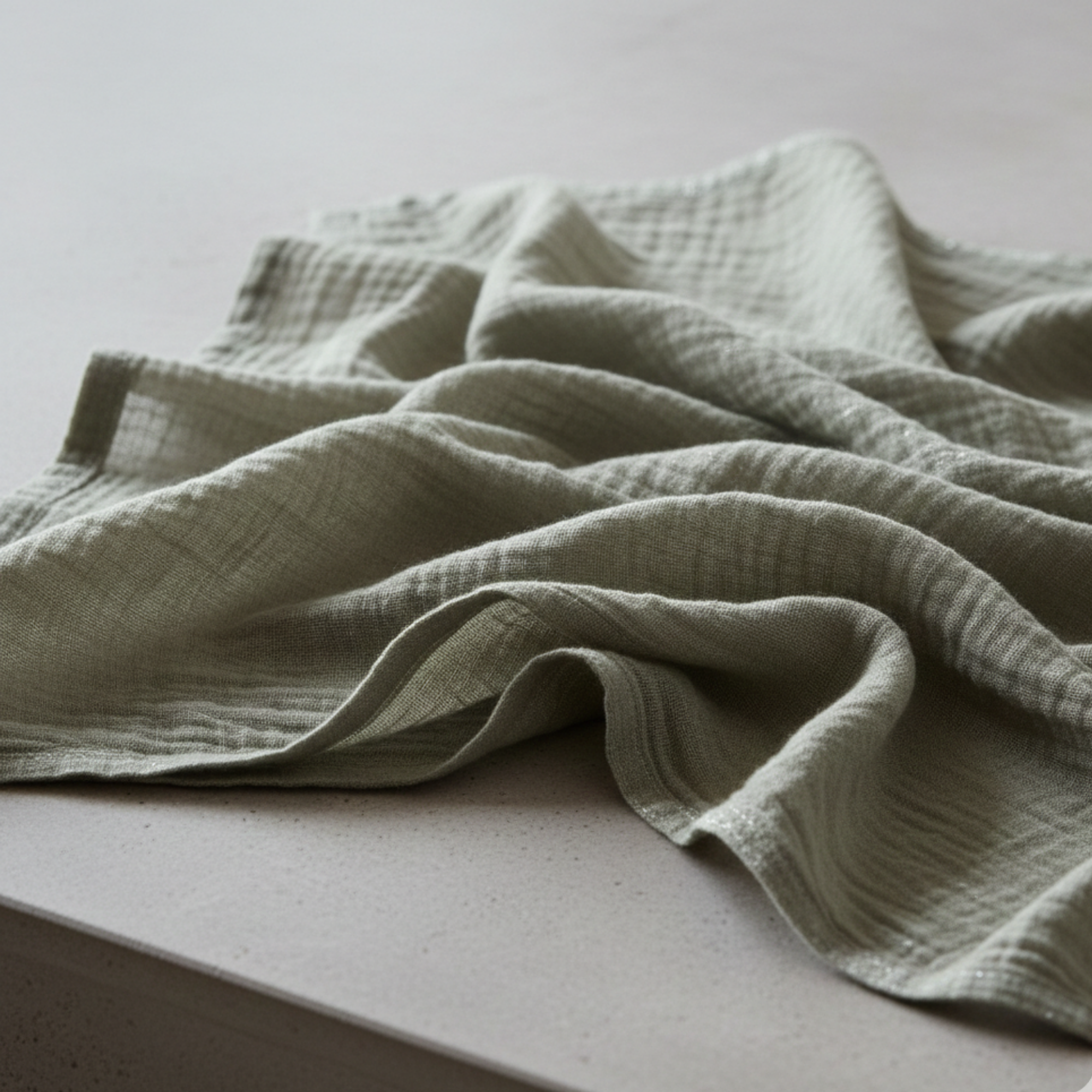 4 Layer Cotton Muslin Blanket: Olive Green