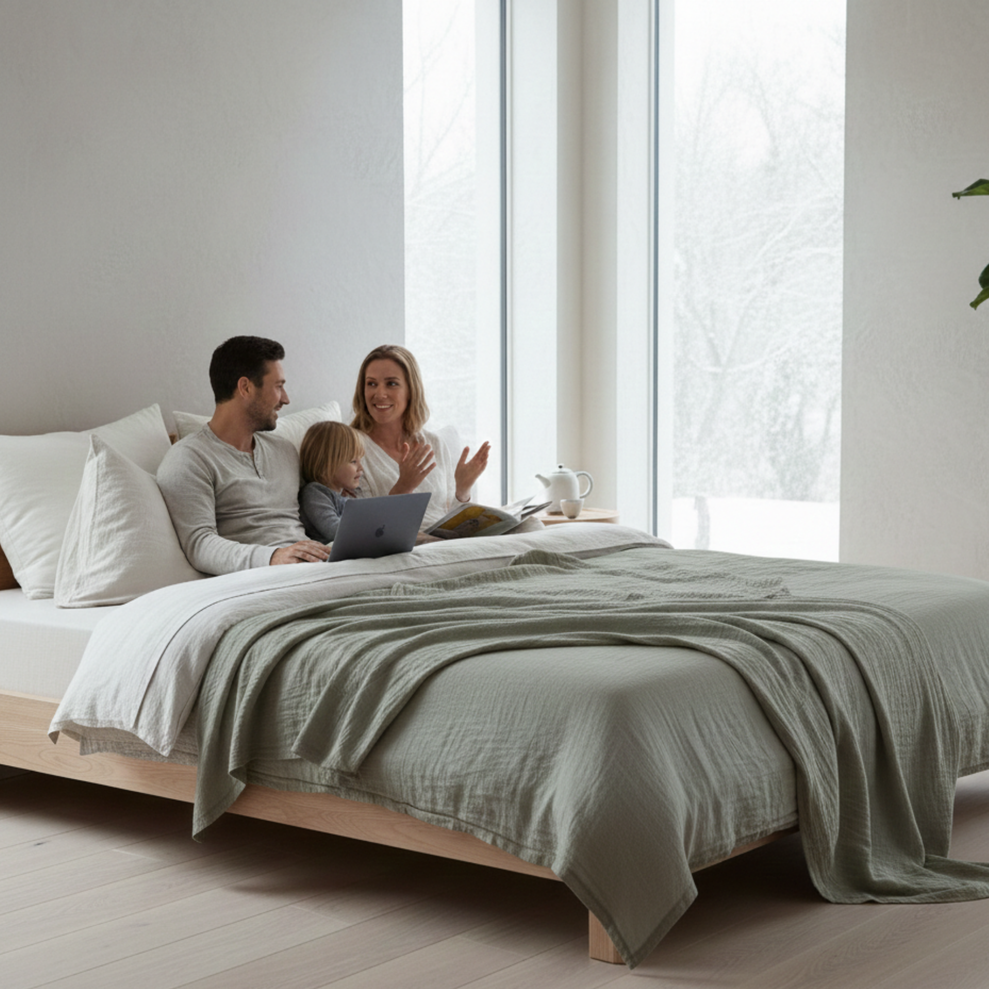 4 Layer Cotton Muslin Blanket: Olive Green