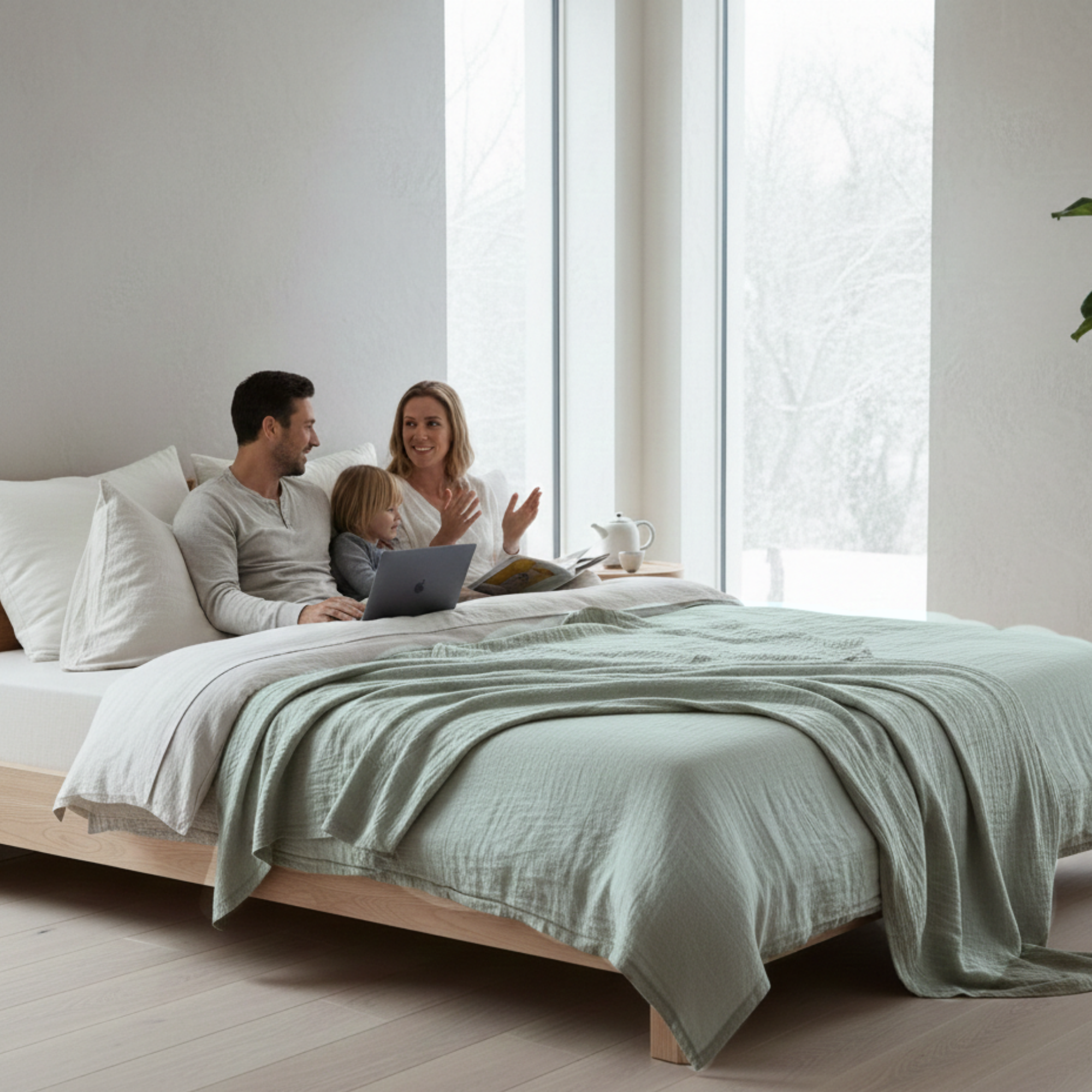 8 Layer Cotton Muslin Blanket - Sea Foam