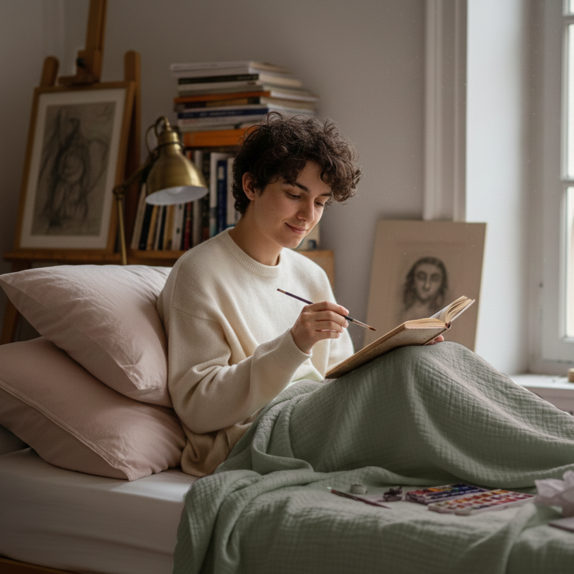 4 Layer Cotton Muslin Blanket: Olive Green