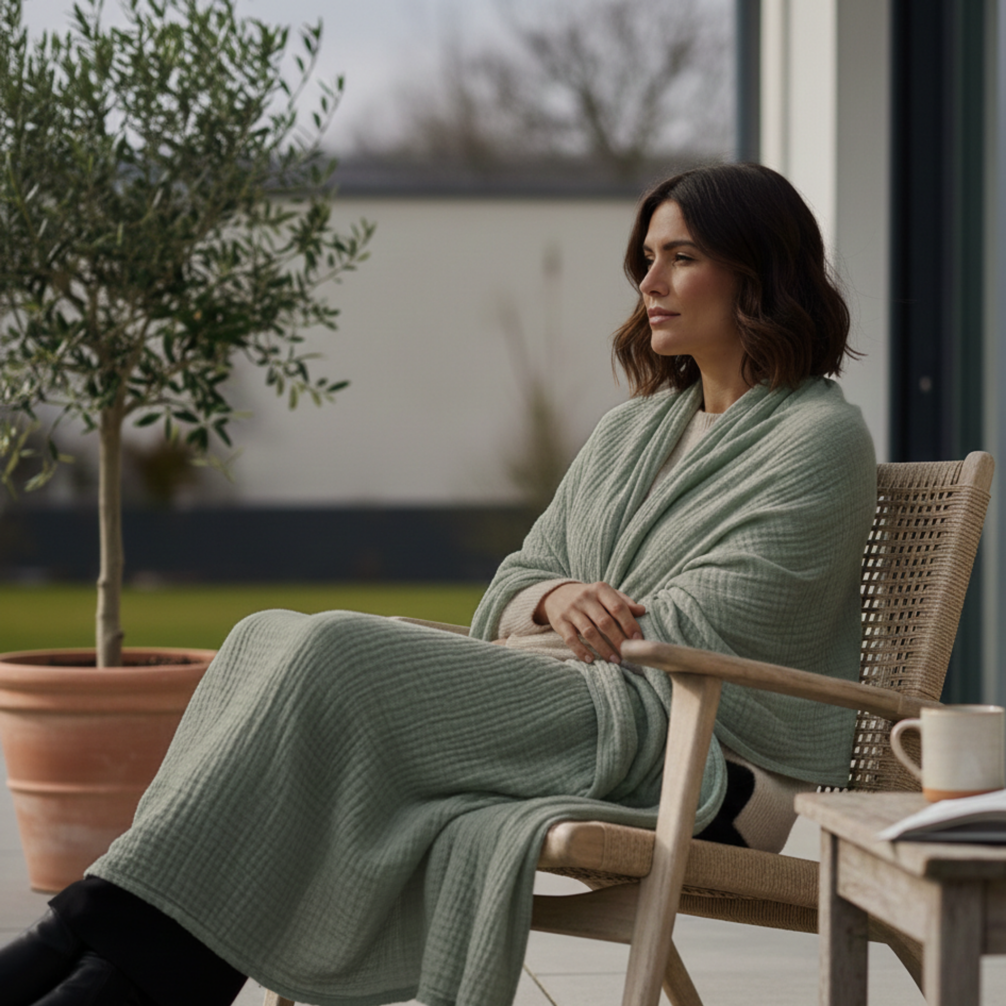 4 Layer Cotton Muslin Blanket: Olive Green