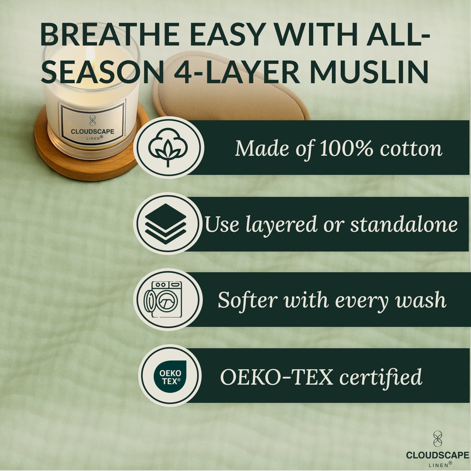 4 Layer Cotton Muslin Blanket : Sea Foam