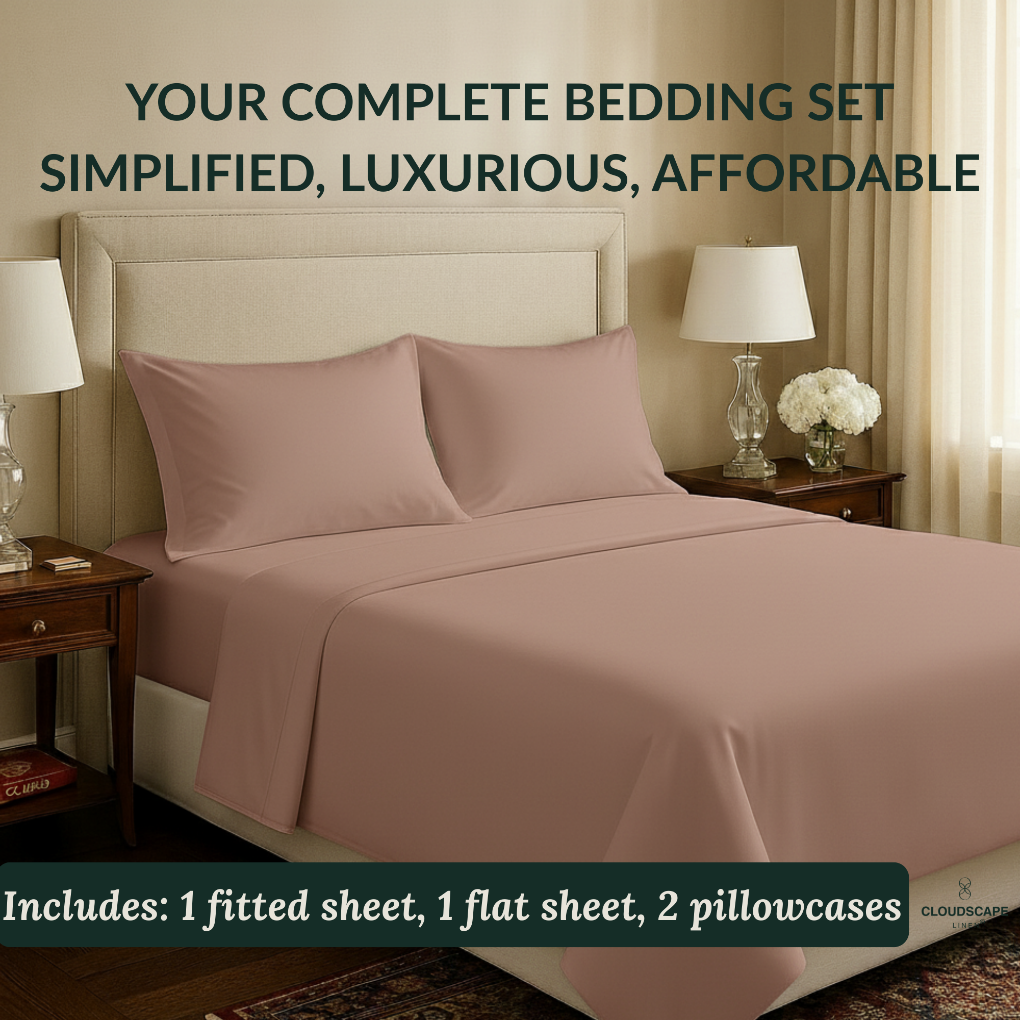 400 Thread Count Egyptian Cotton : Sepia Rose Bedsheet Set