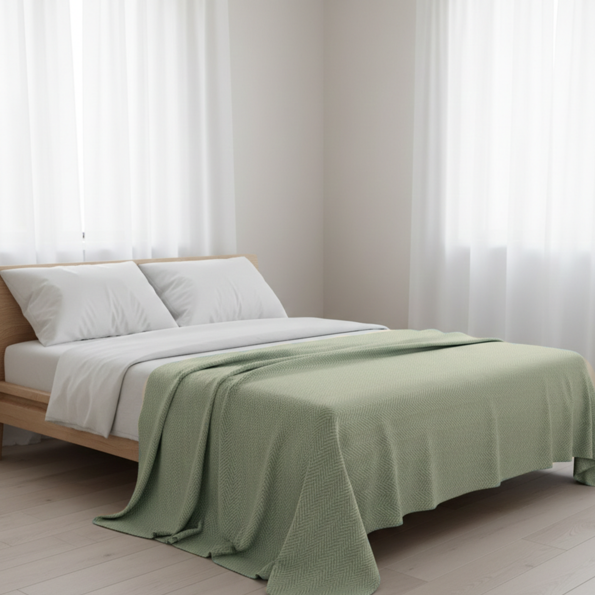 Cotton Herringbone Blanket: Sea Foam