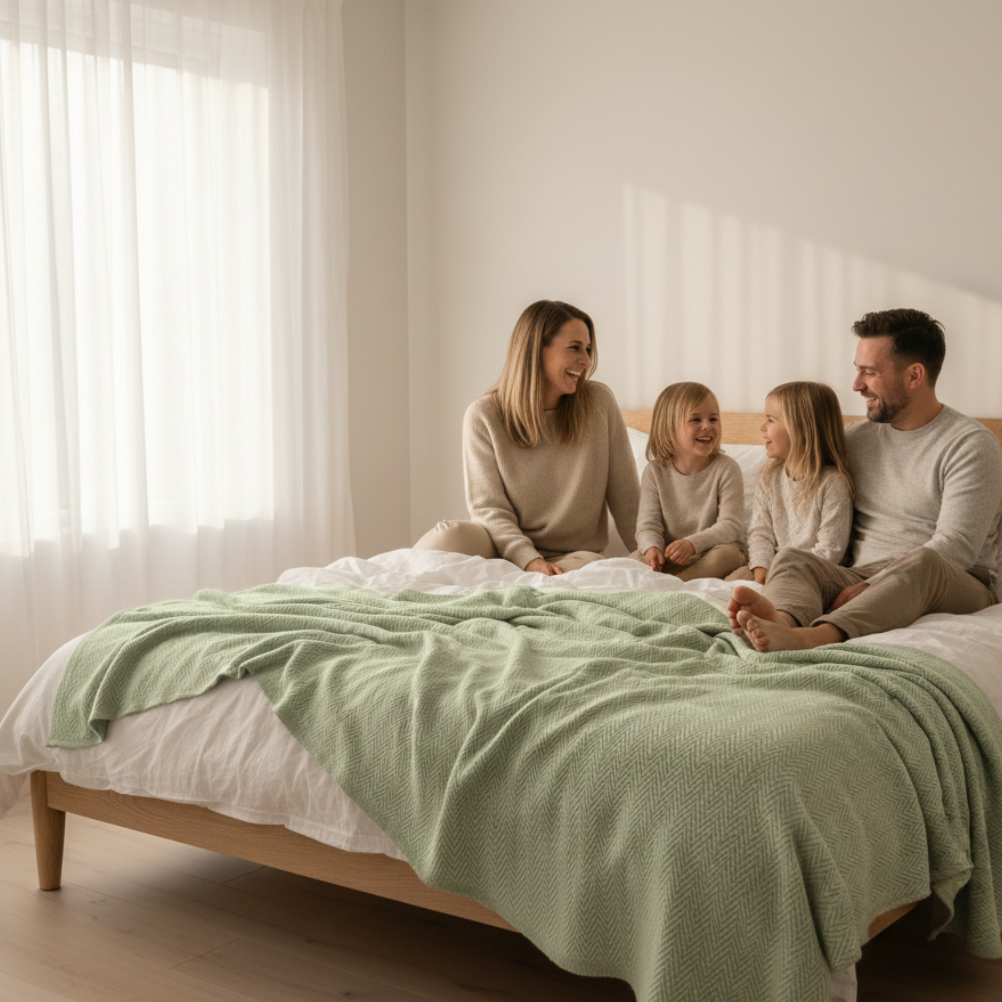 Cotton Herringbone Blanket: Sea Foam