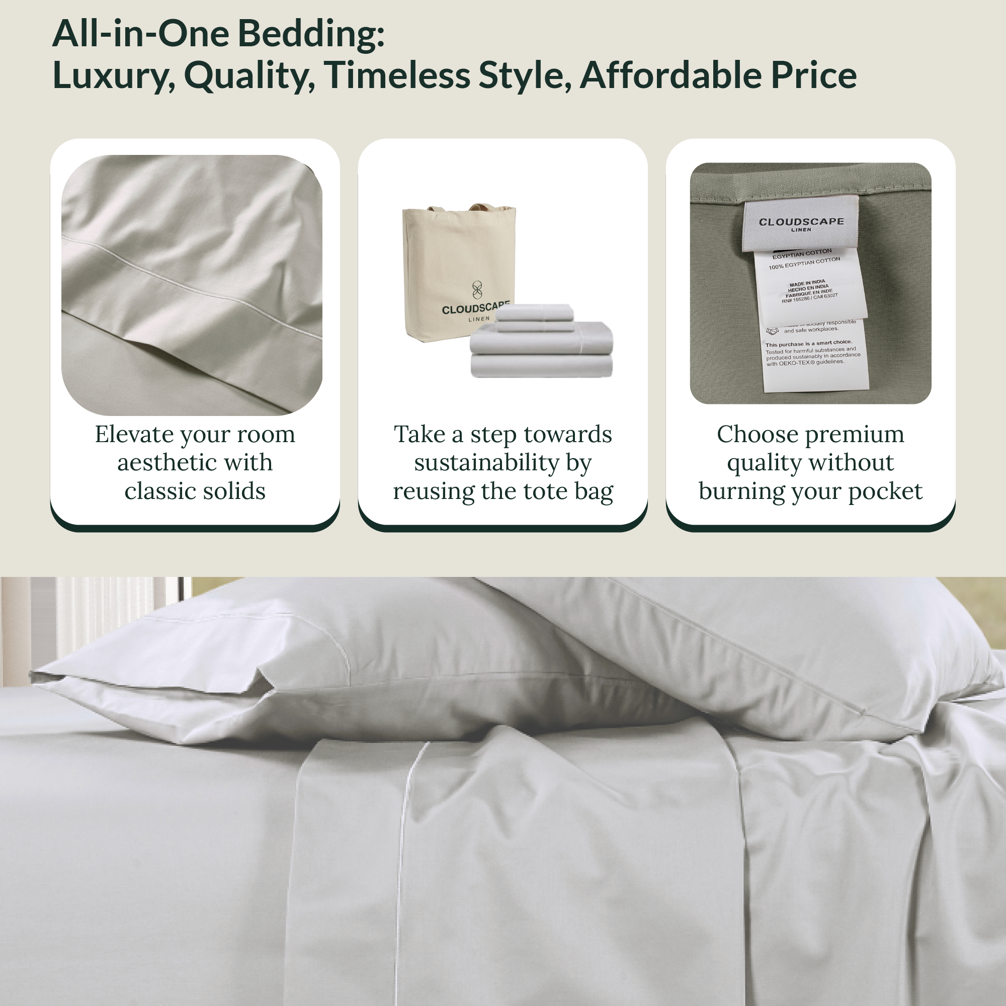 1000 Thread Count Egyptian Cotton : Silver Bedsheet Set