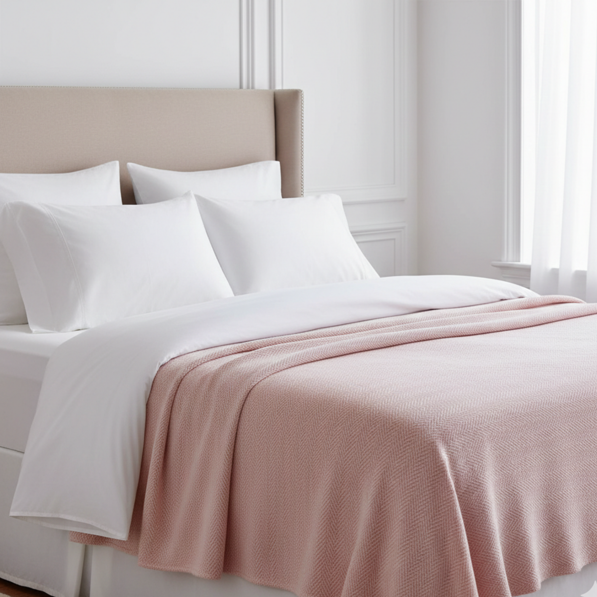 Cotton Herringbone Blanket: Sea Shell Pink