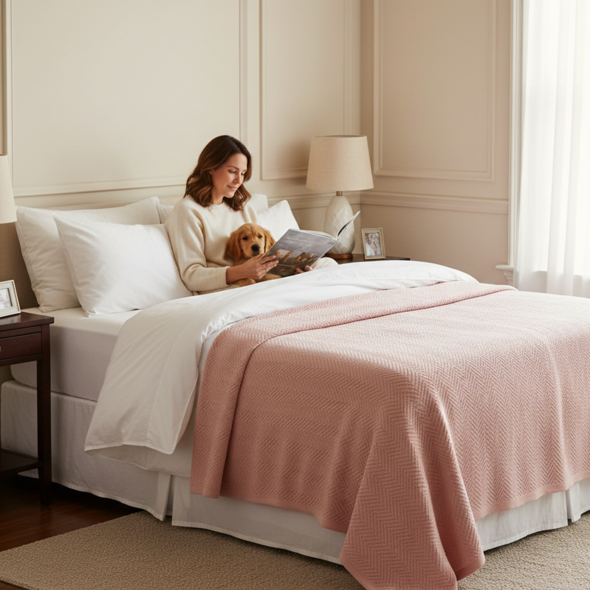 Cotton Herringbone Blanket: Sea Shell Pink