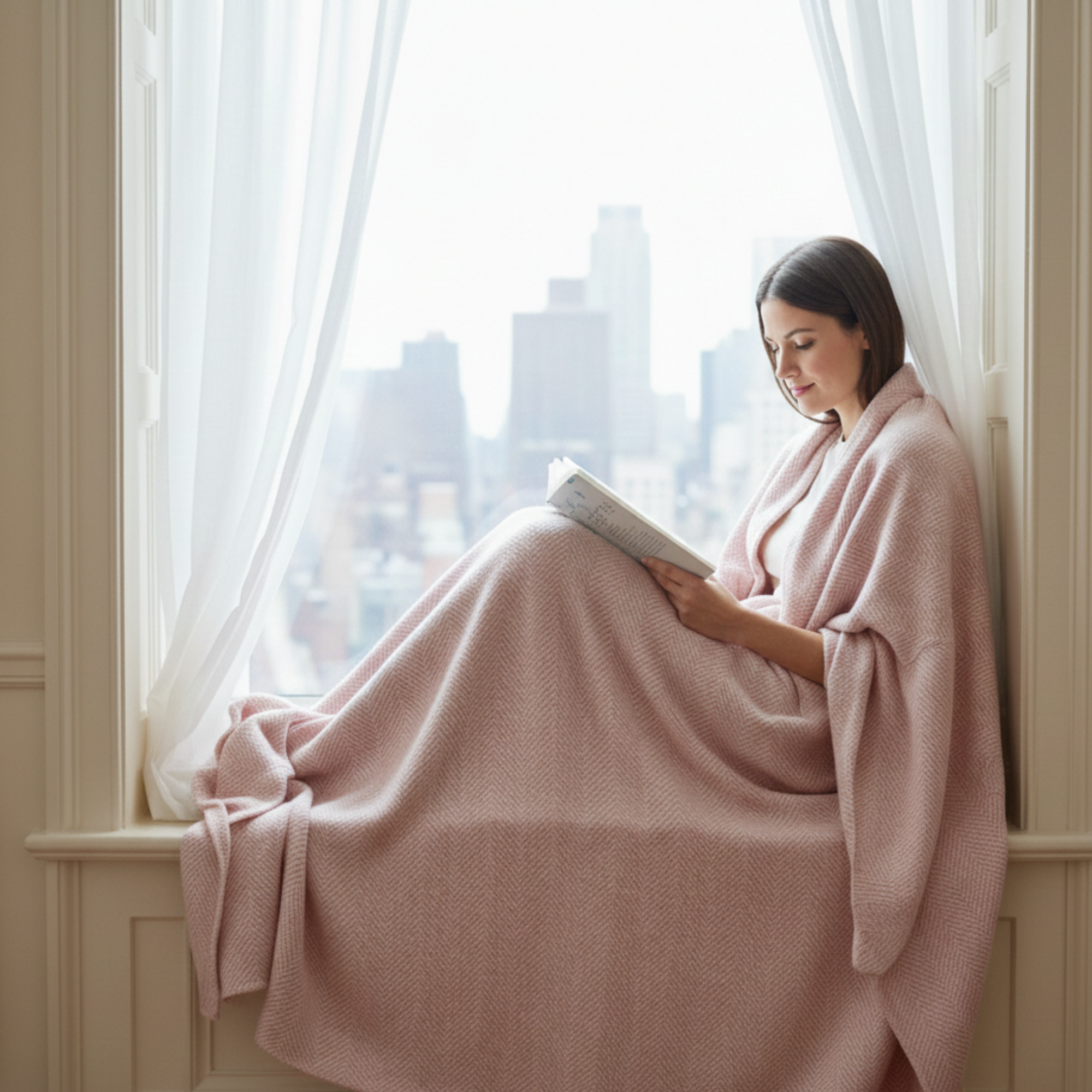Cotton Herringbone Blanket: Sea Shell Pink