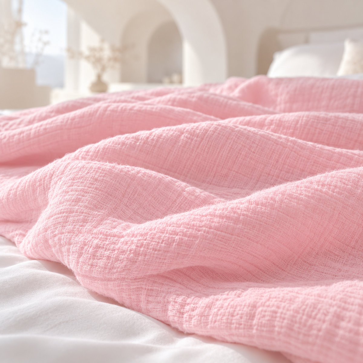 4 Layer Cotton Muslin Blanket : Seashell Pink