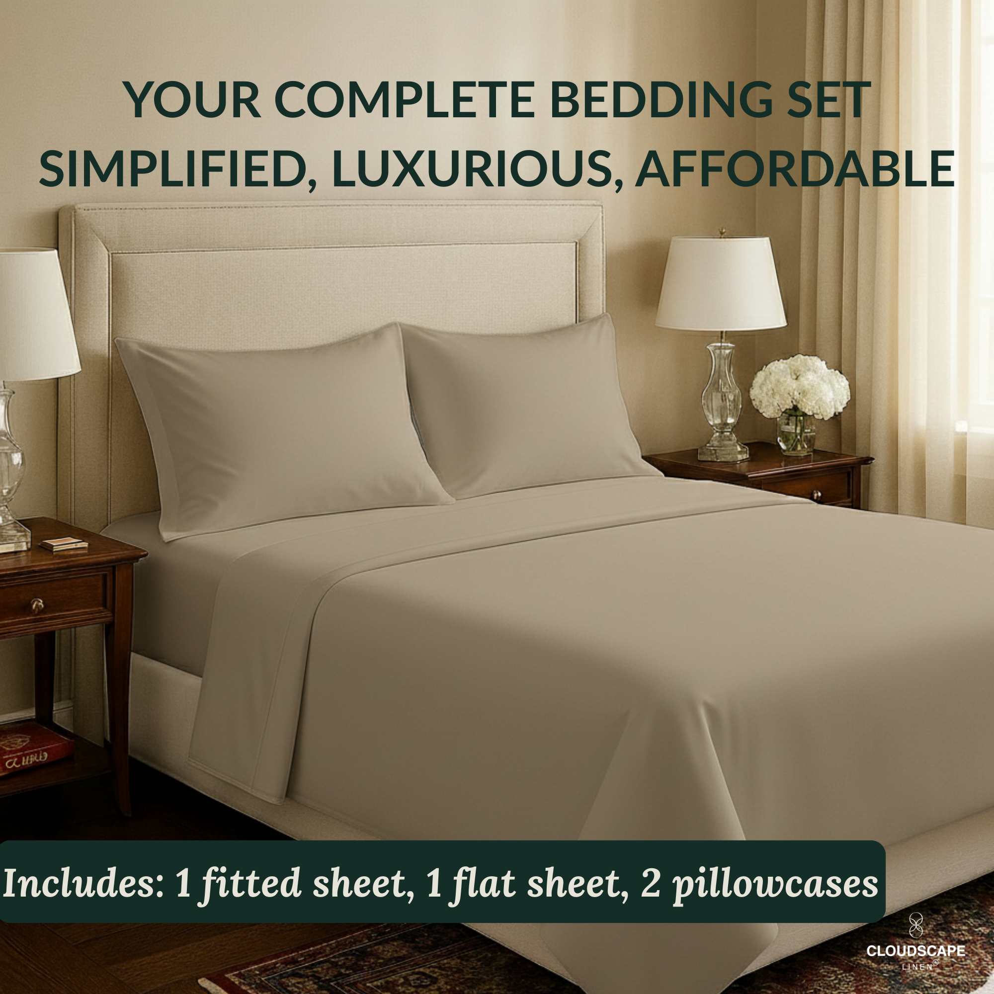 400 Thread Count Egyptian Cotton : Taupe Bedsheet Set