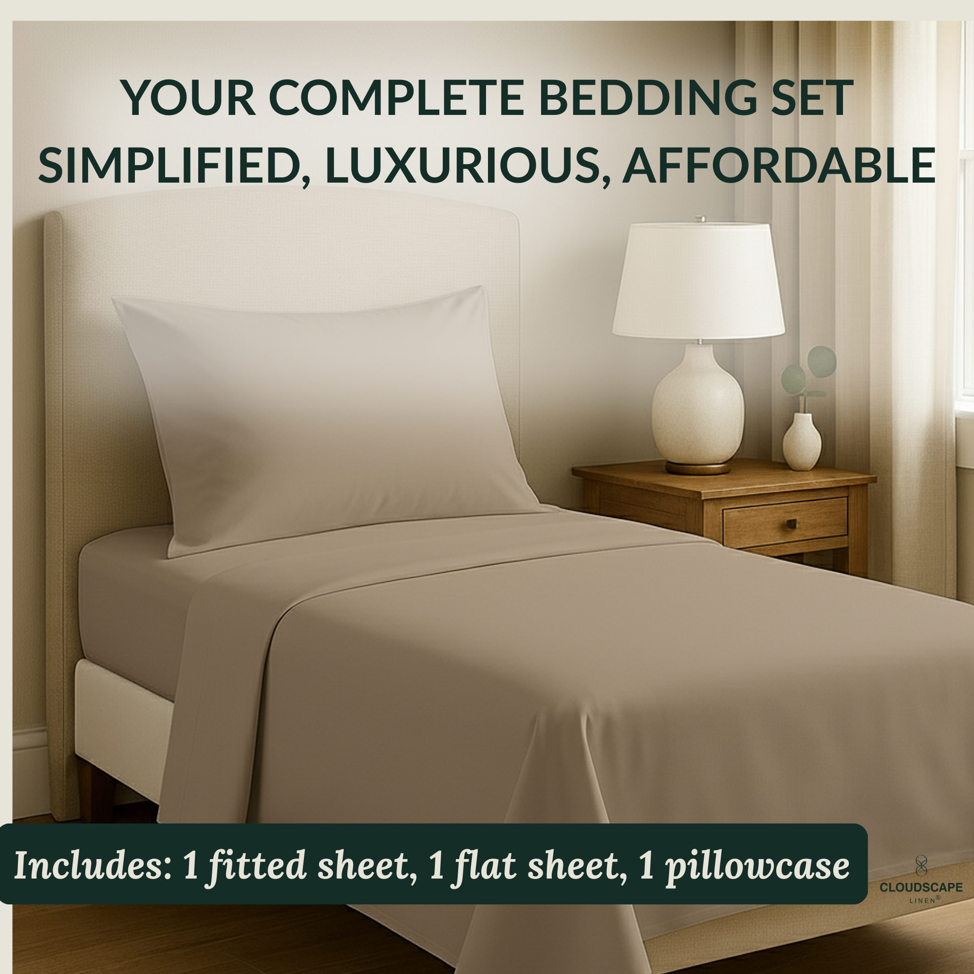 400 Thread Count Egyptian Cotton : Taupe Bedsheet Set