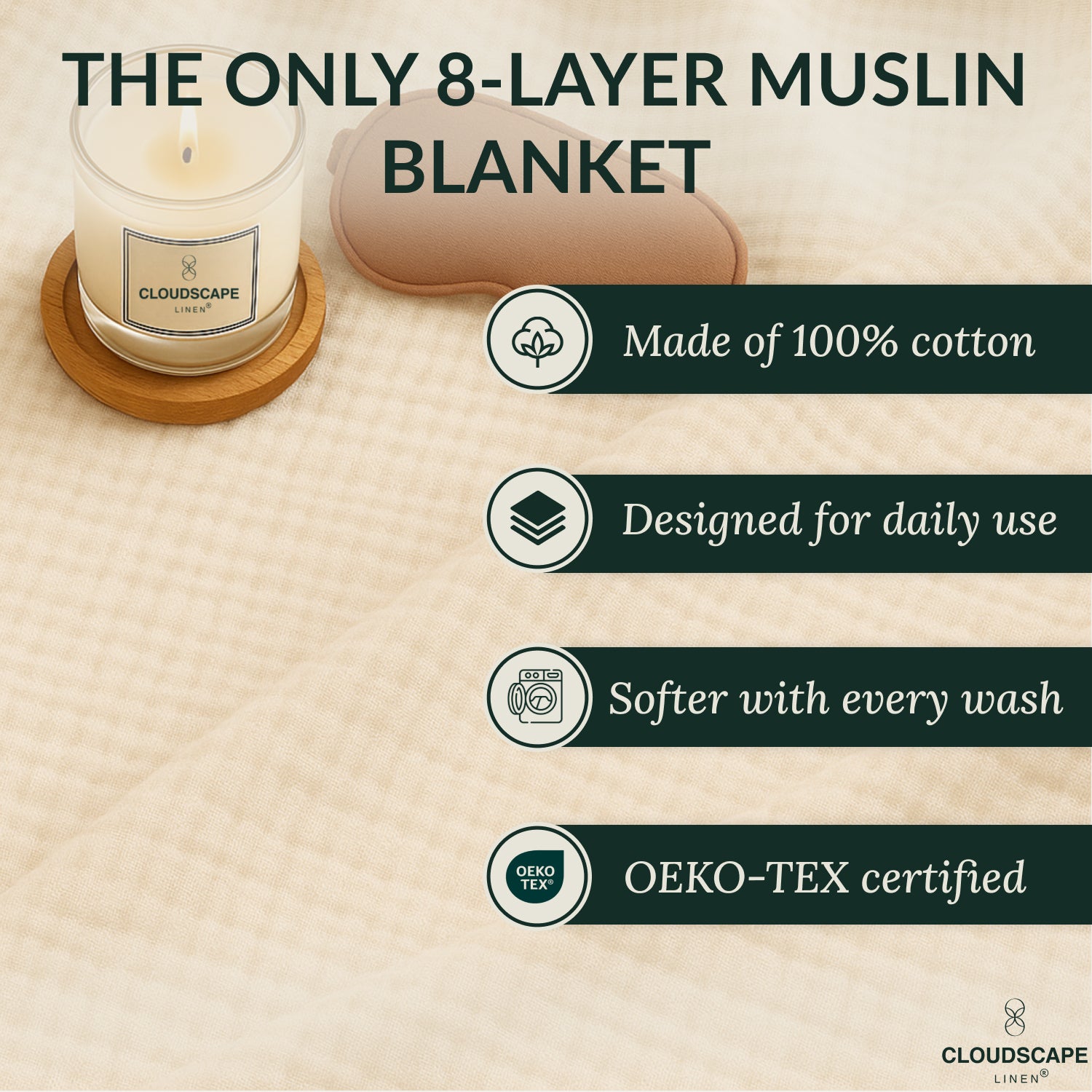 8 Layer Cotton Muslin Blanket - Ivory