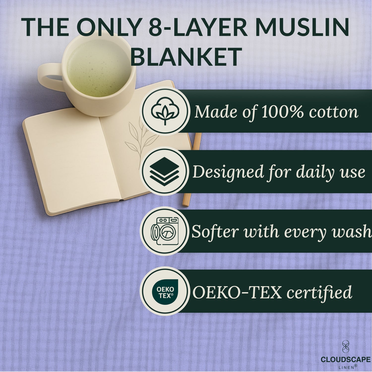 8 Layer Cotton Muslin Blanket - Lavender Blue