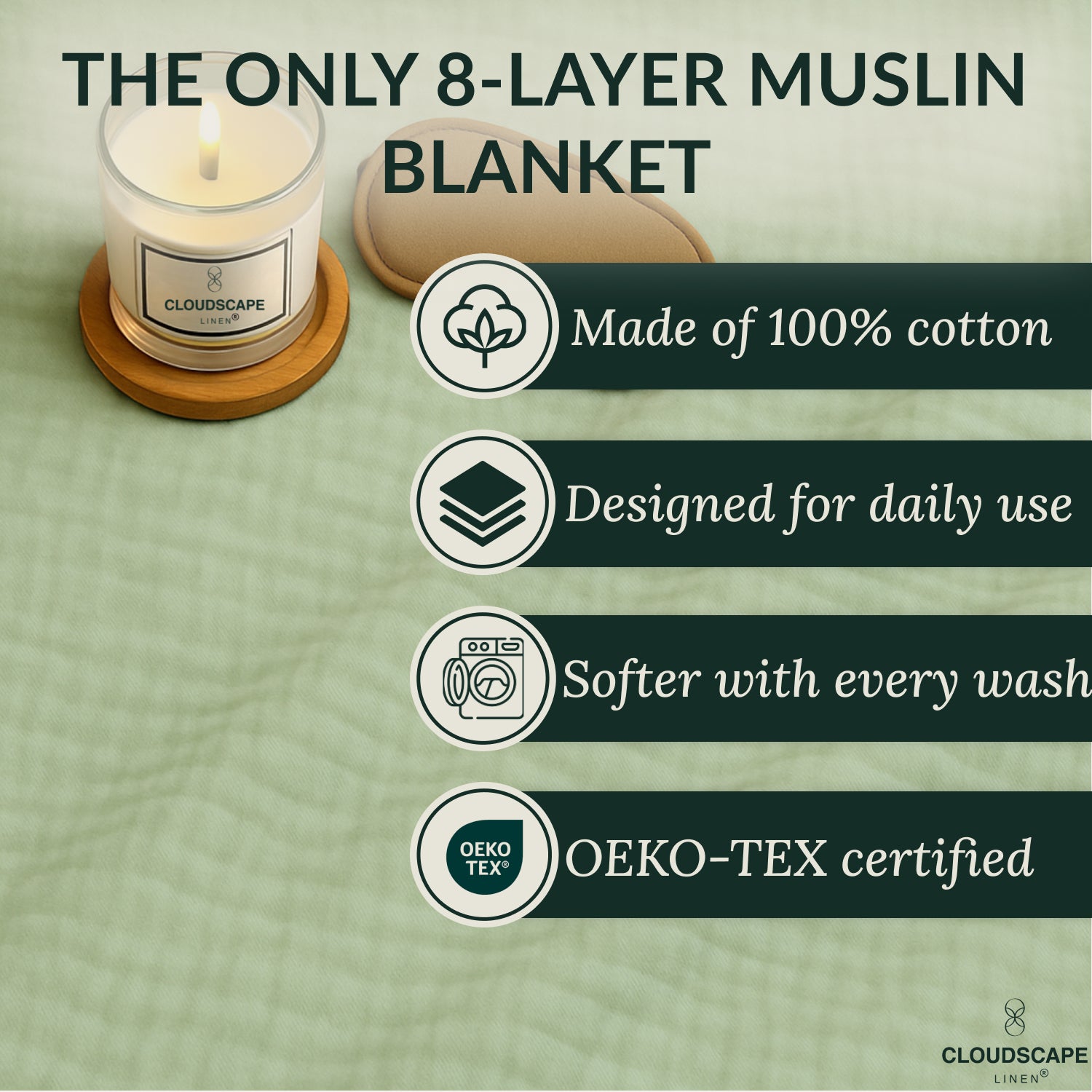 8 Layer Cotton Muslin Blanket - Sea Foam