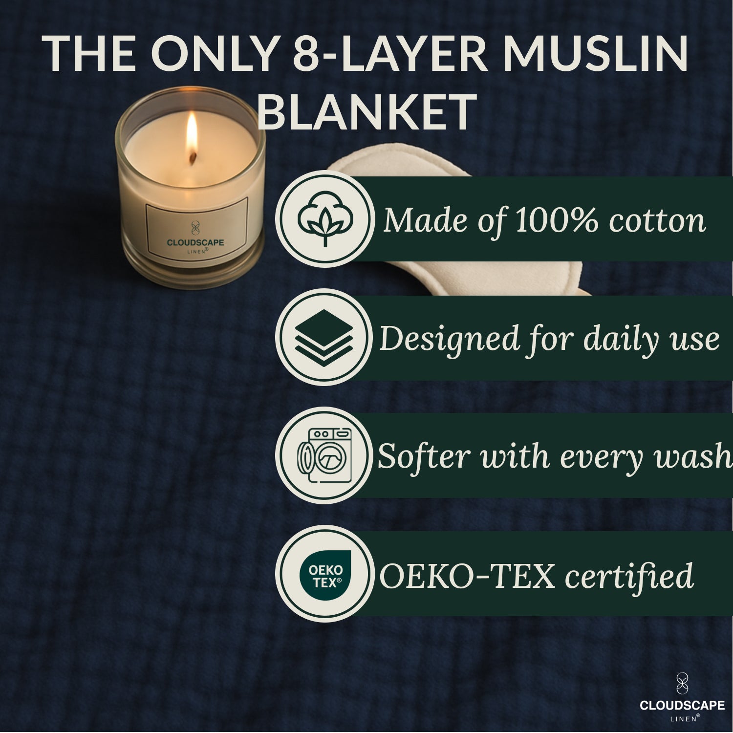 8 Layer Cotton Muslin Blanket - Ensign Blue