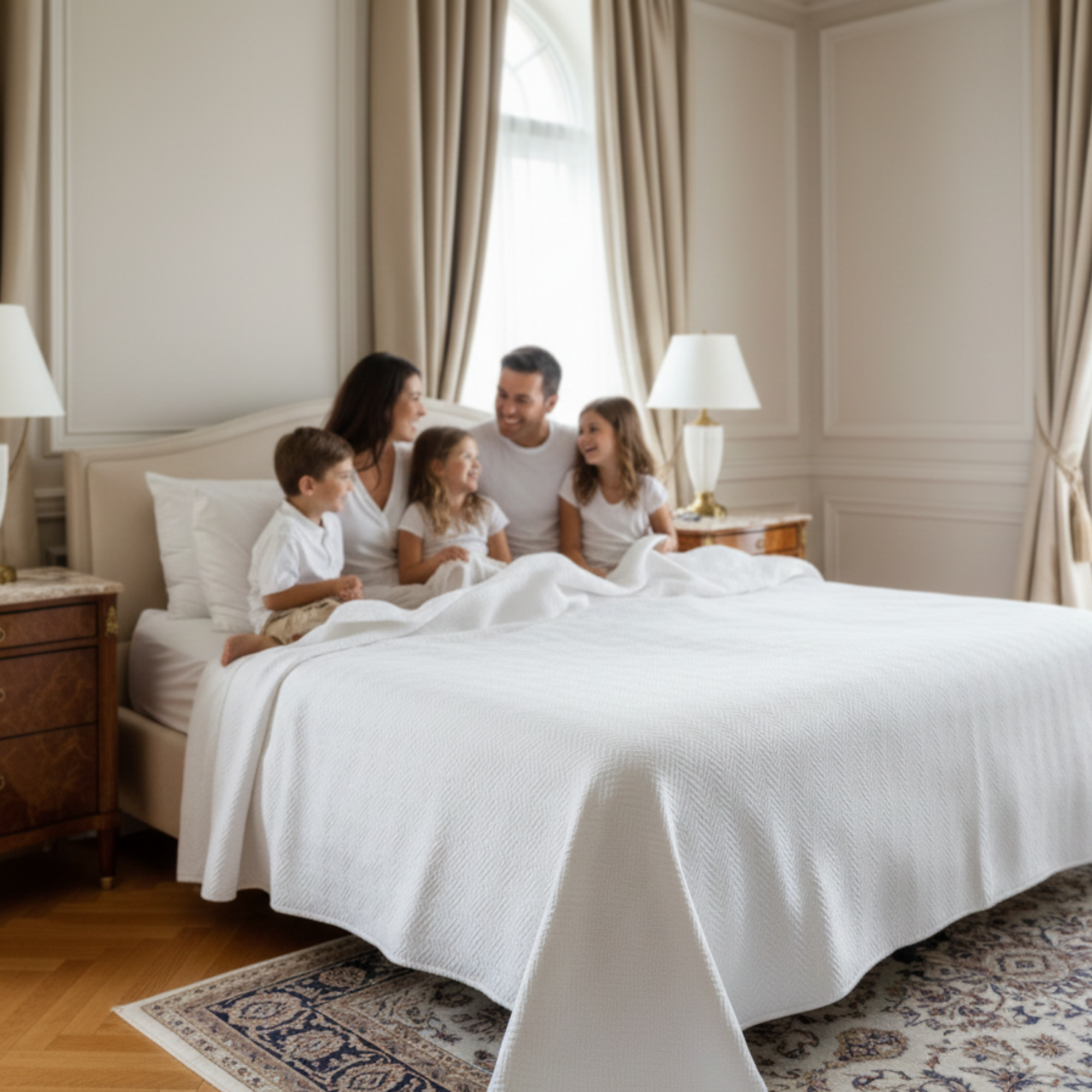 Cotton Herringbone Blanket: White