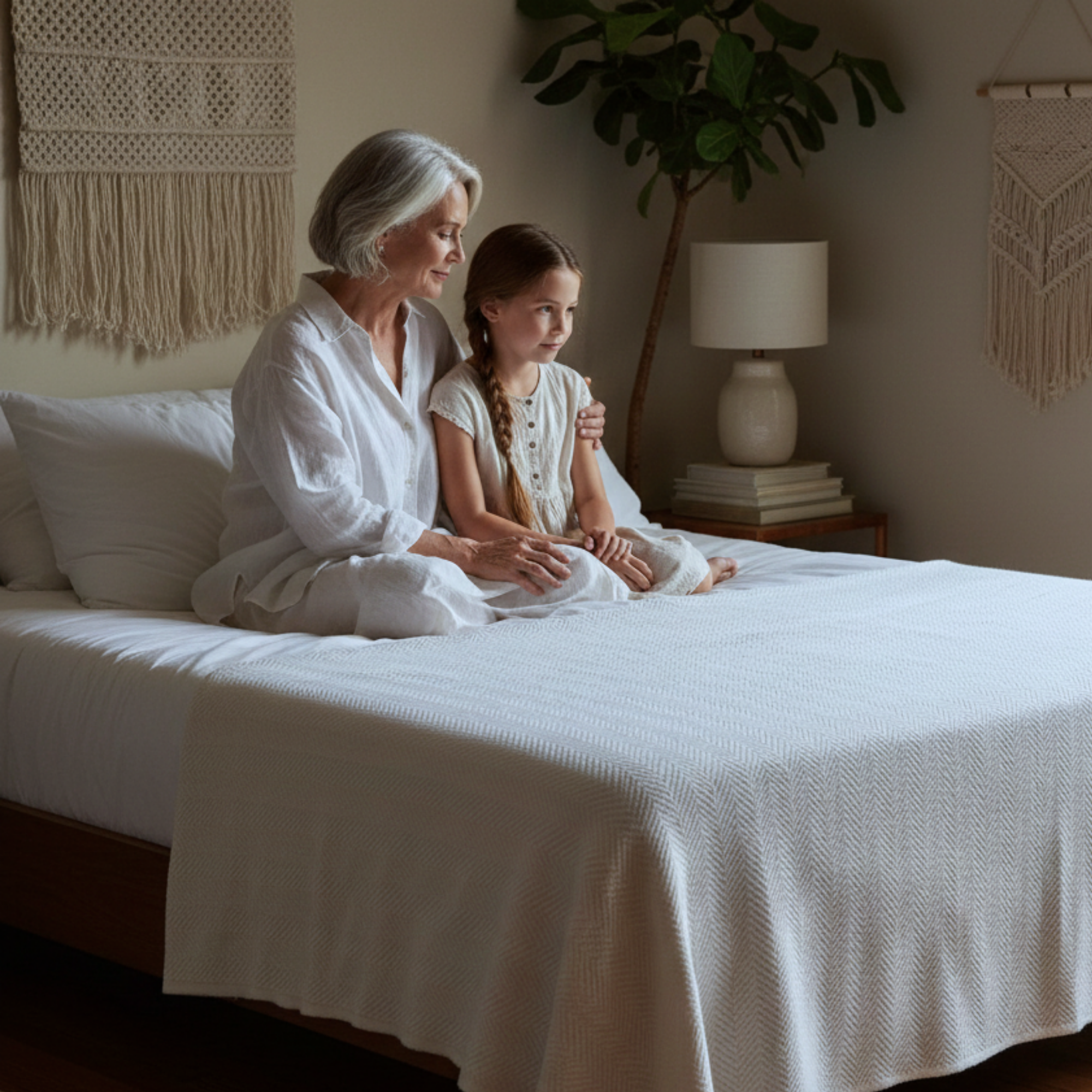 Cotton Herringbone Blanket: White